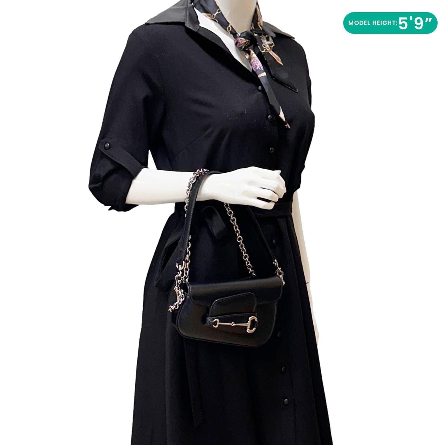 GUCCI Horsebit 1955 Asymmetric Mini Leather Shoulder Bag Black 774209