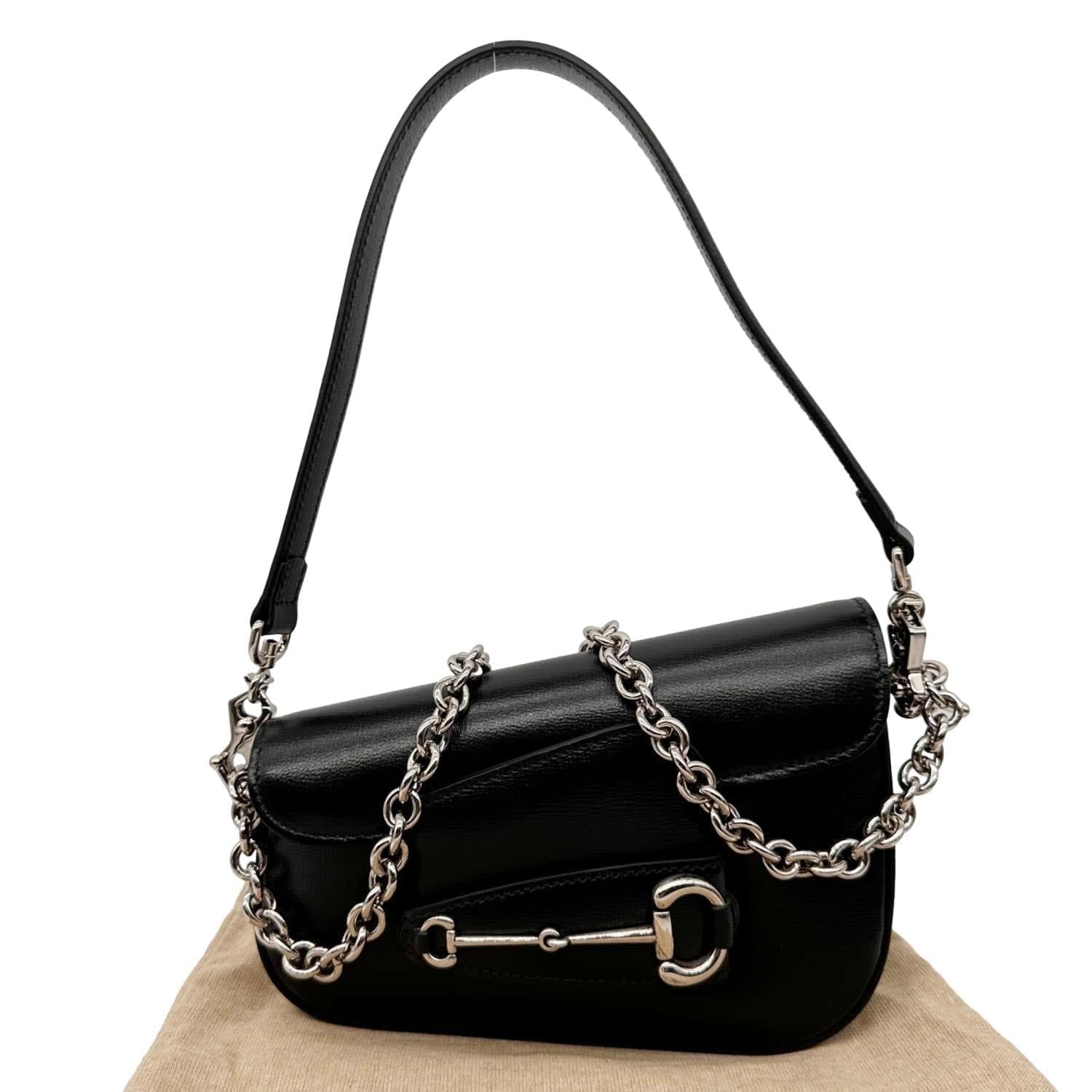 GUCCI Horsebit 1955 Asymmetric Mini Leather Shoulder Bag Black 774209