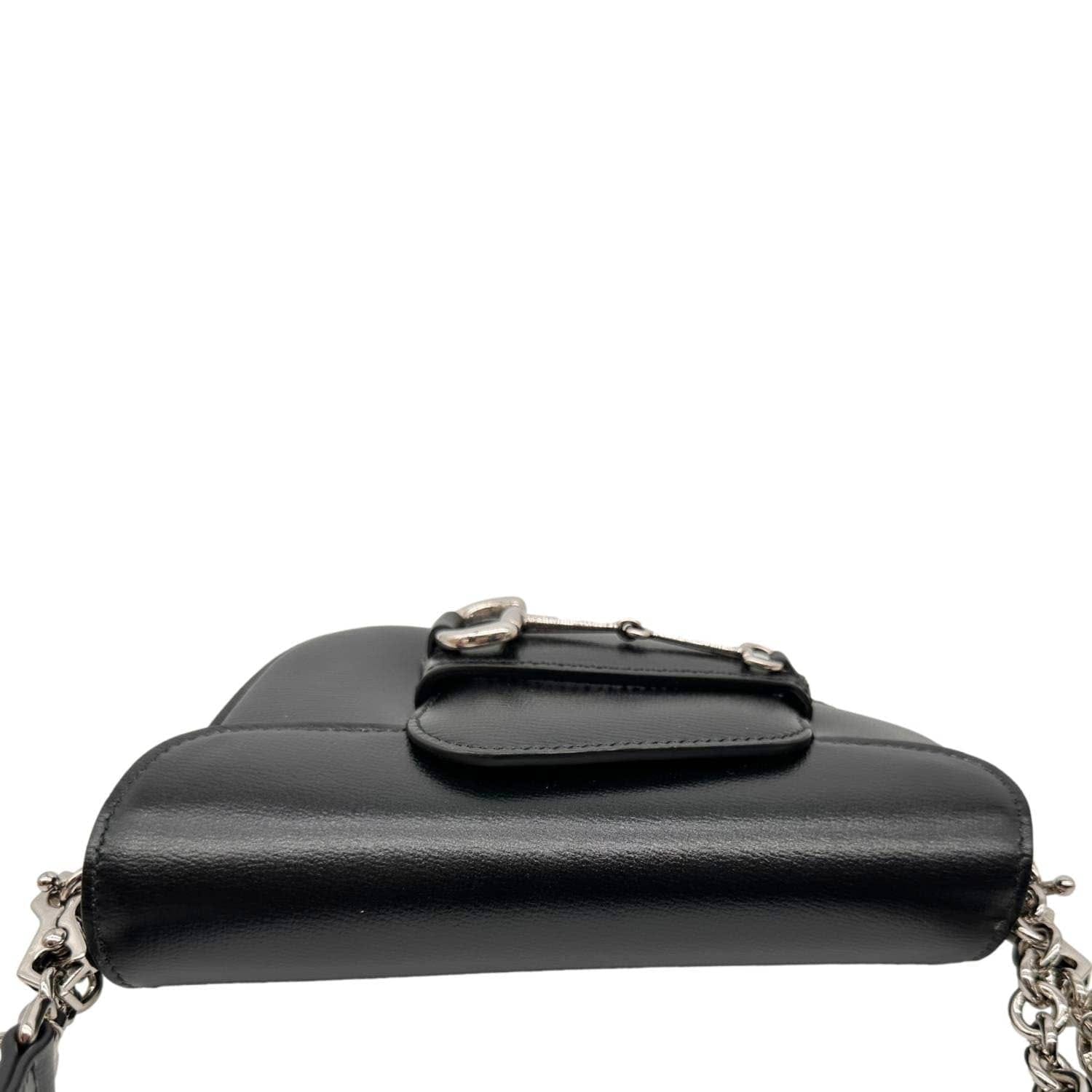 GUCCI Horsebit 1955 Asymmetric Mini Leather Shoulder Bag Black 774209