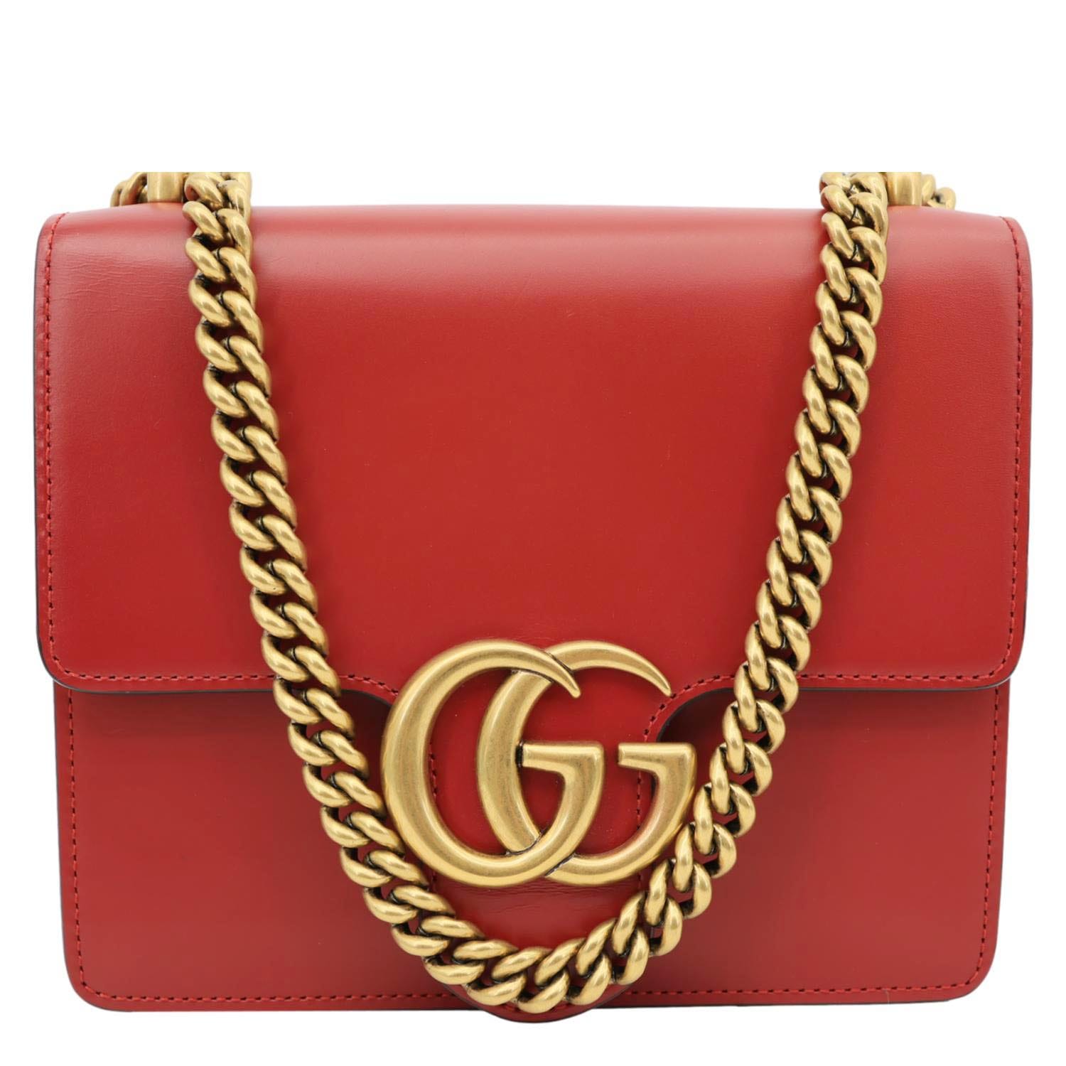 GUCCI Interlocking GG Small Leather Chain Shoulder Bag Red 431384
