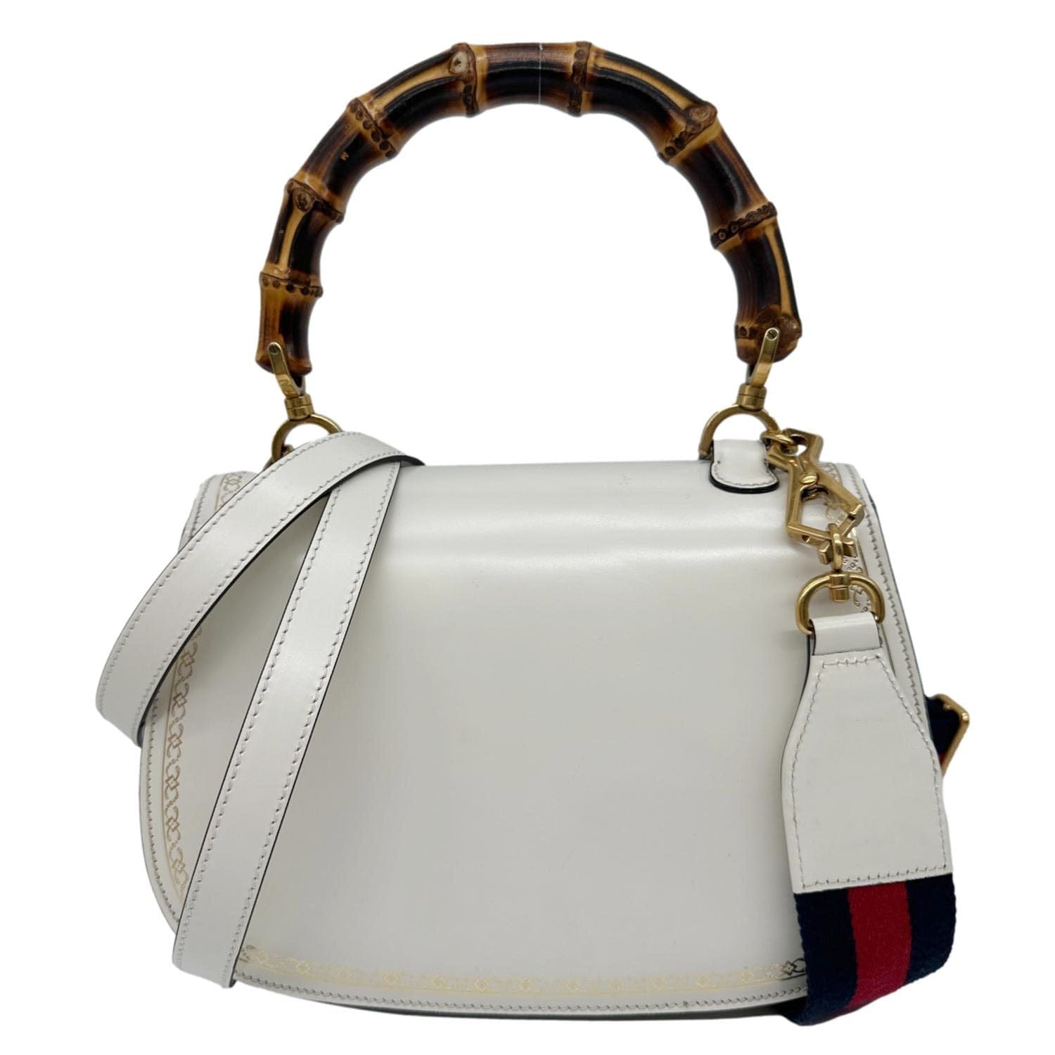 GUCCI Bamboo Web Medium Printed Leather Top Handle Shoulder Bag Off White 495880