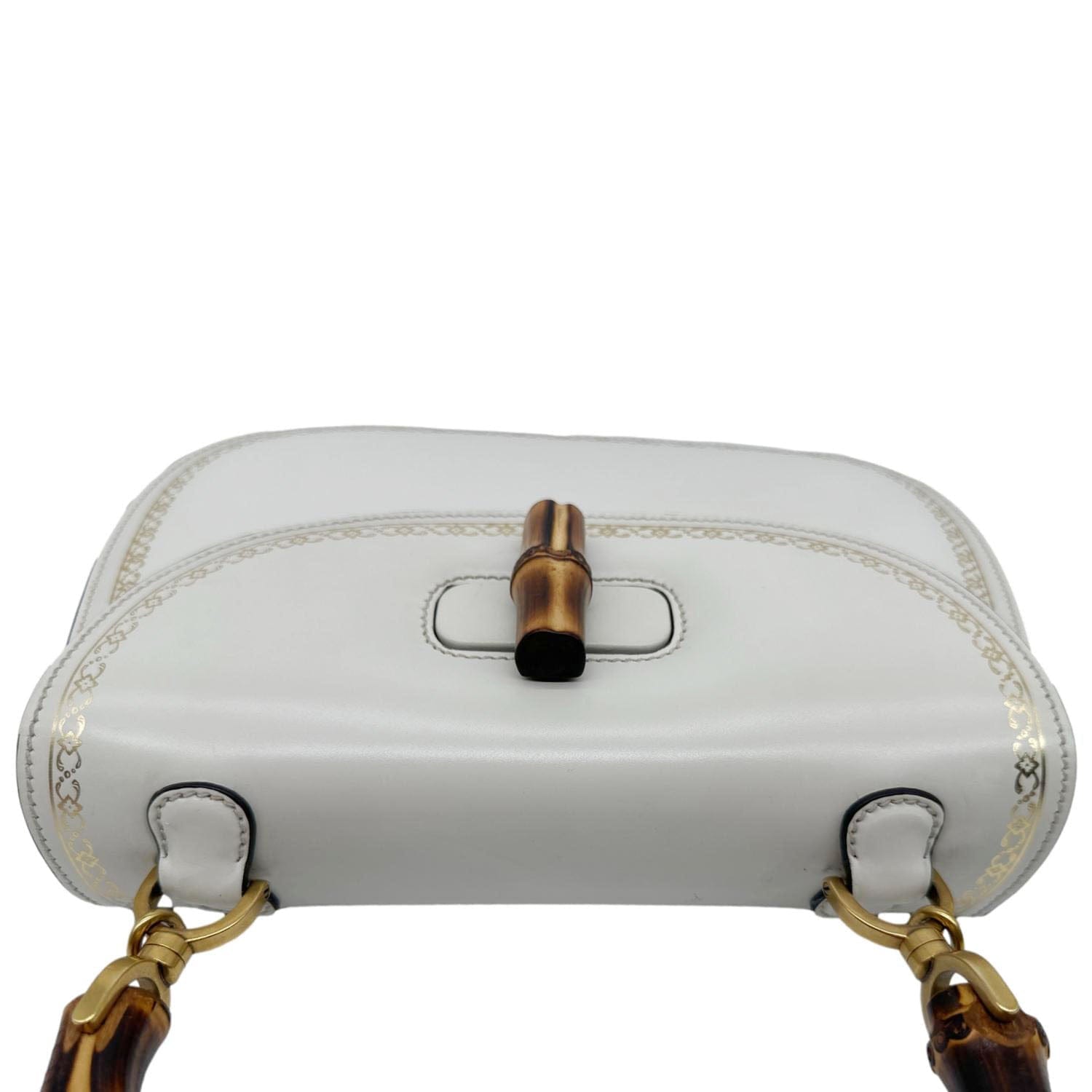 GUCCI Bamboo Web Medium Printed Leather Top Handle Shoulder Bag Off White 495880