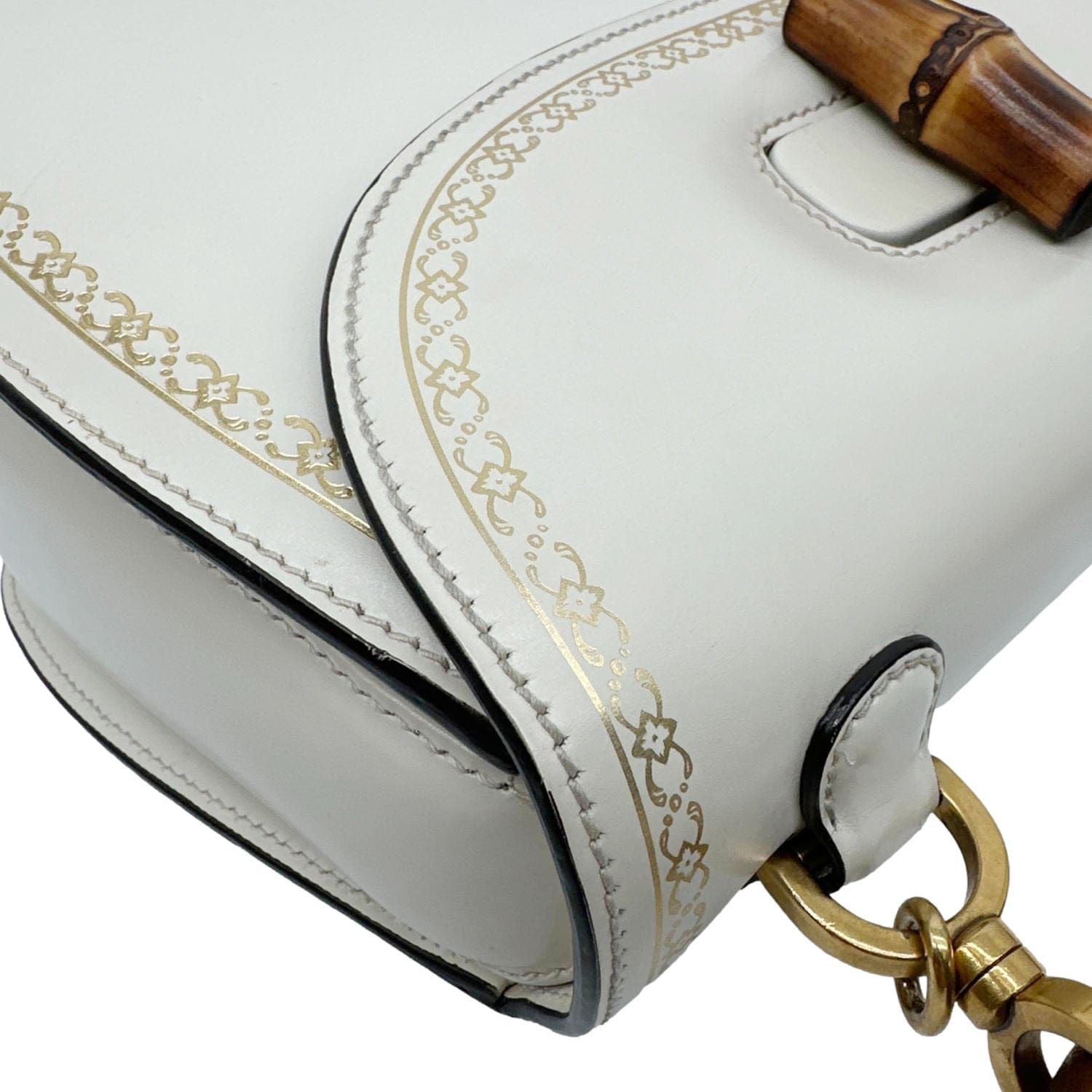 GUCCI Bamboo Web Medium Printed Leather Top Handle Shoulder Bag Off White 495880