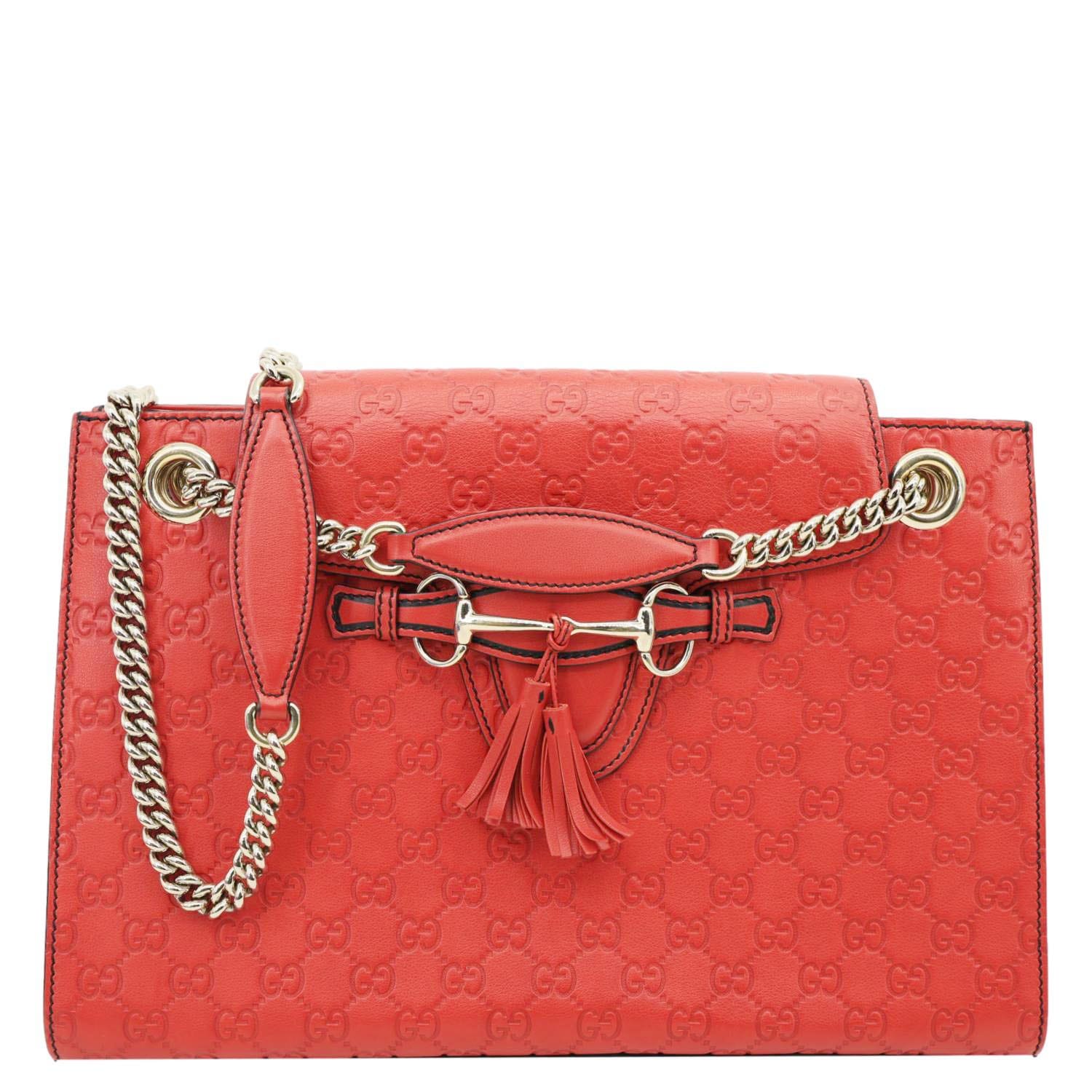 GUCCI Emily Large Leather Chain Shoulder Bag Red 295403