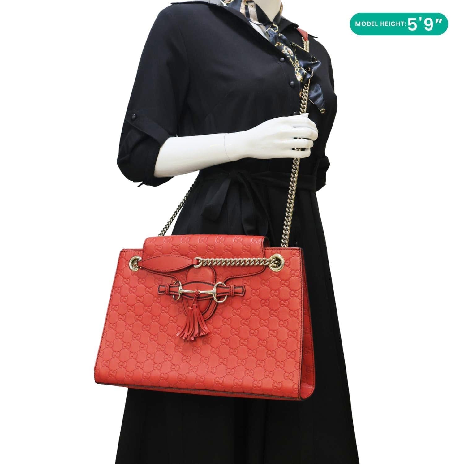 GUCCI Emily Large Leather Chain Shoulder Bag Red 295403