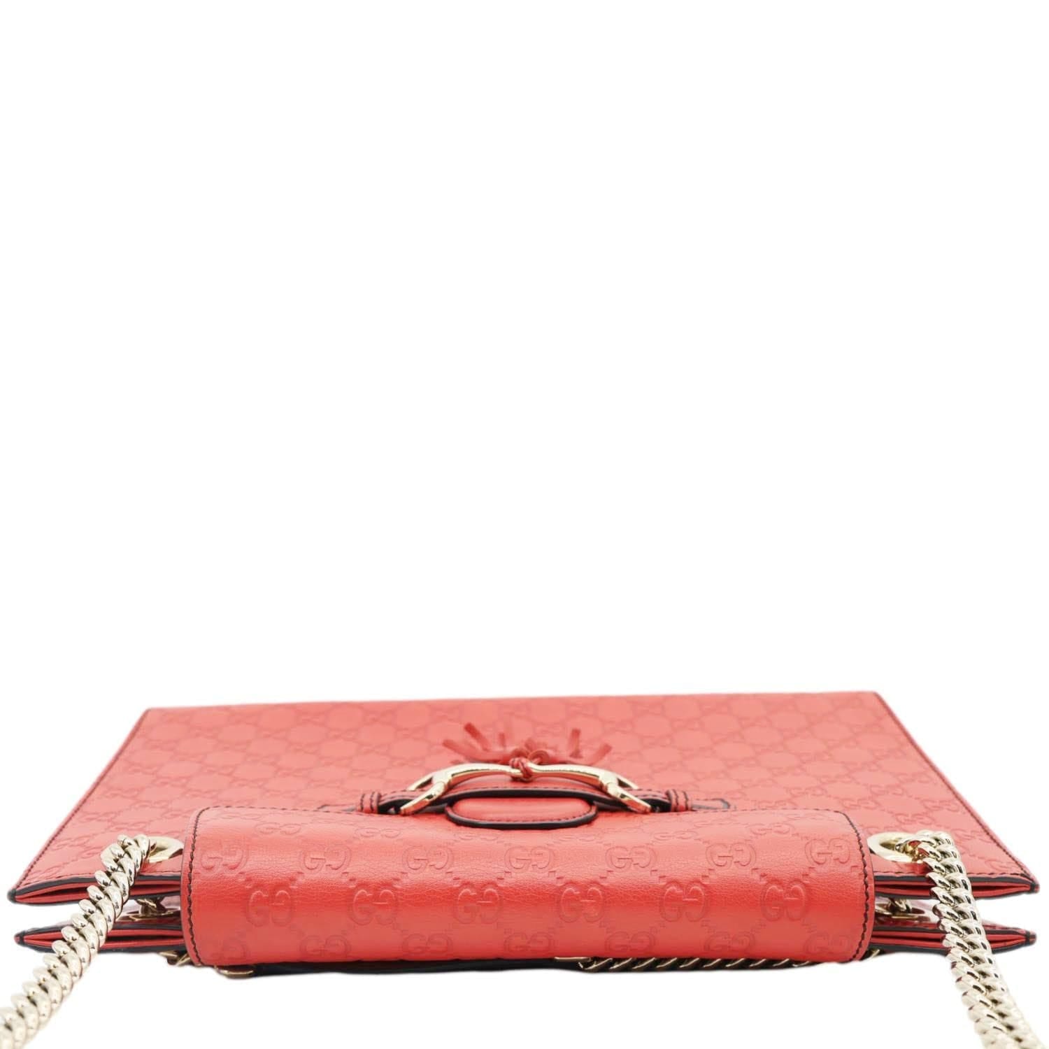 GUCCI Emily Large Leather Chain Shoulder Bag Red 295403
