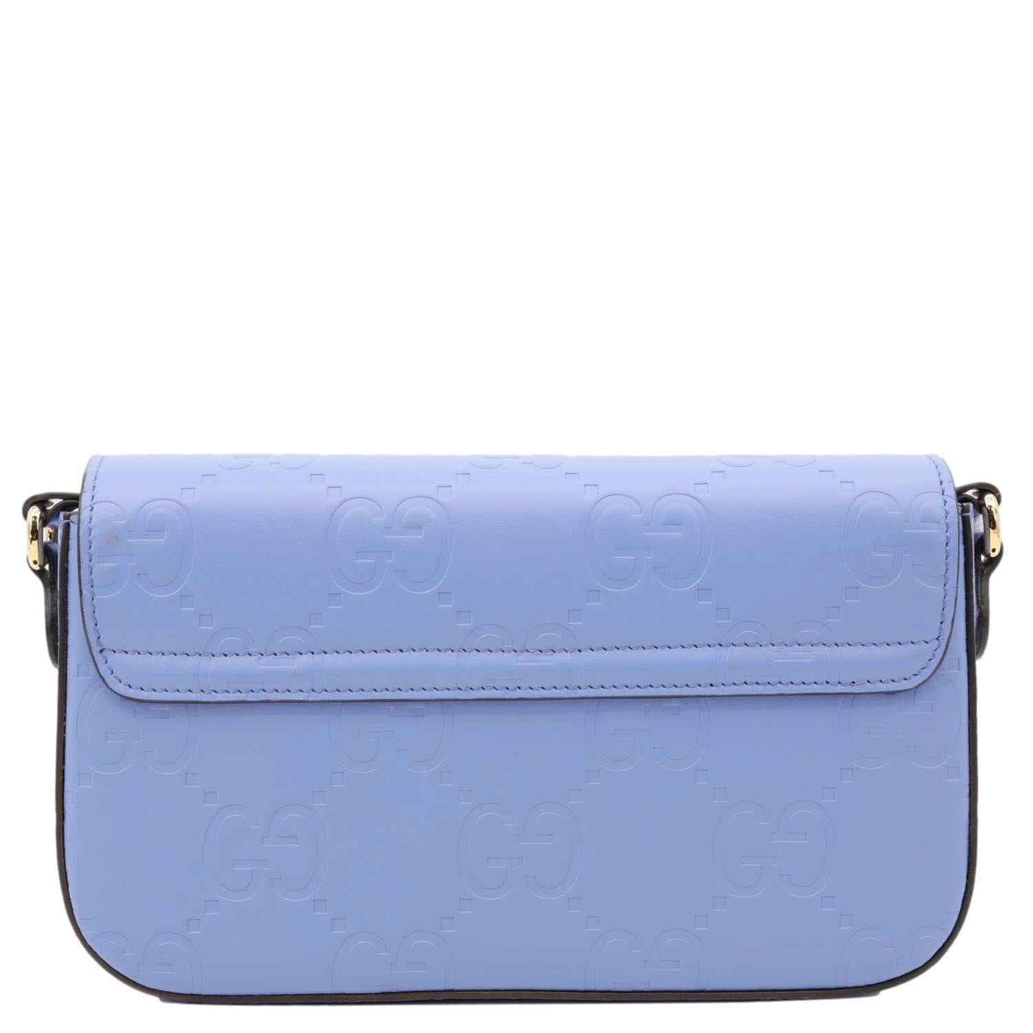 GUCCI Super Mini GG Embossed Leather Shoulder Bag Blue 772794