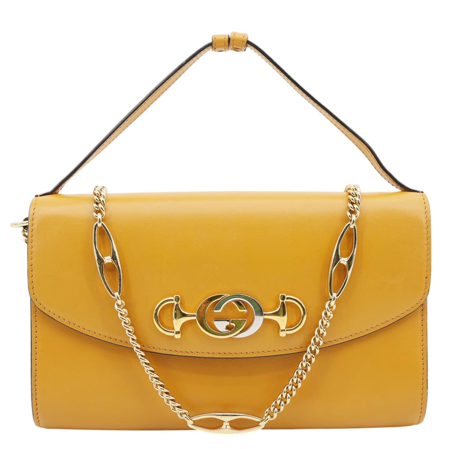 GUCCI Zumi Flap Smooth Leather Shoulder Bag Yellow 572375