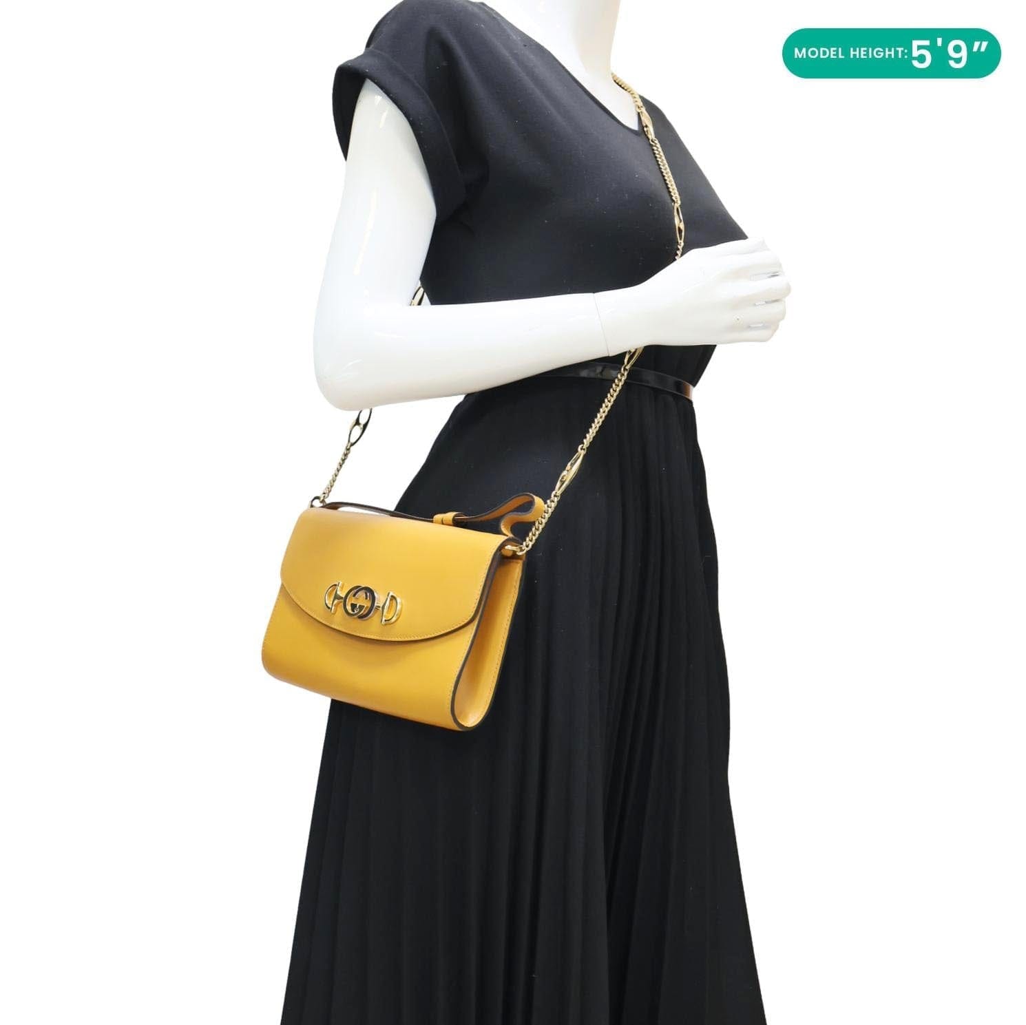 GUCCI Zumi Flap Smooth Leather Shoulder Bag Yellow 572375