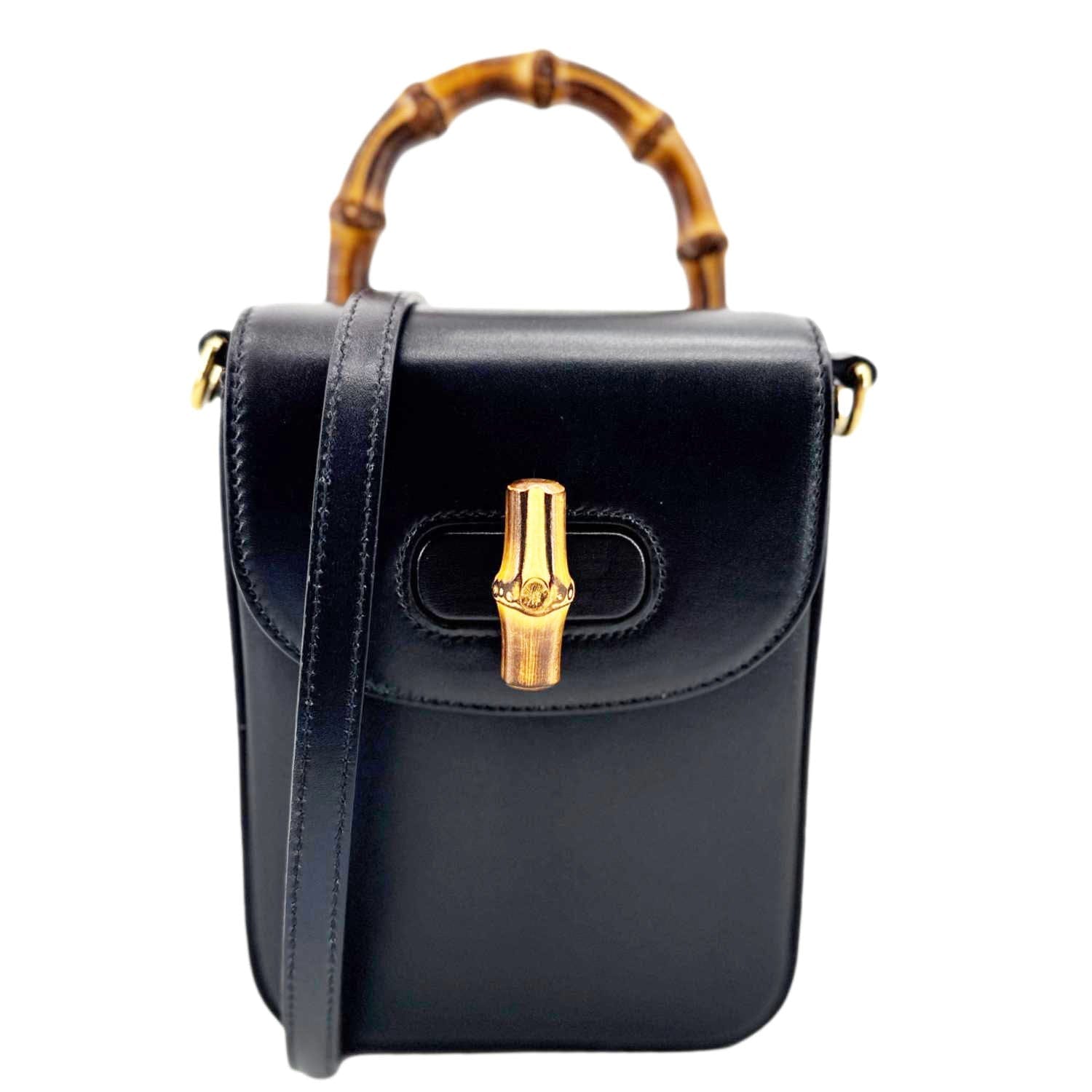 GUCCI Bamboo 3Way Calfskin Leather Shoulder Bag Black 702106