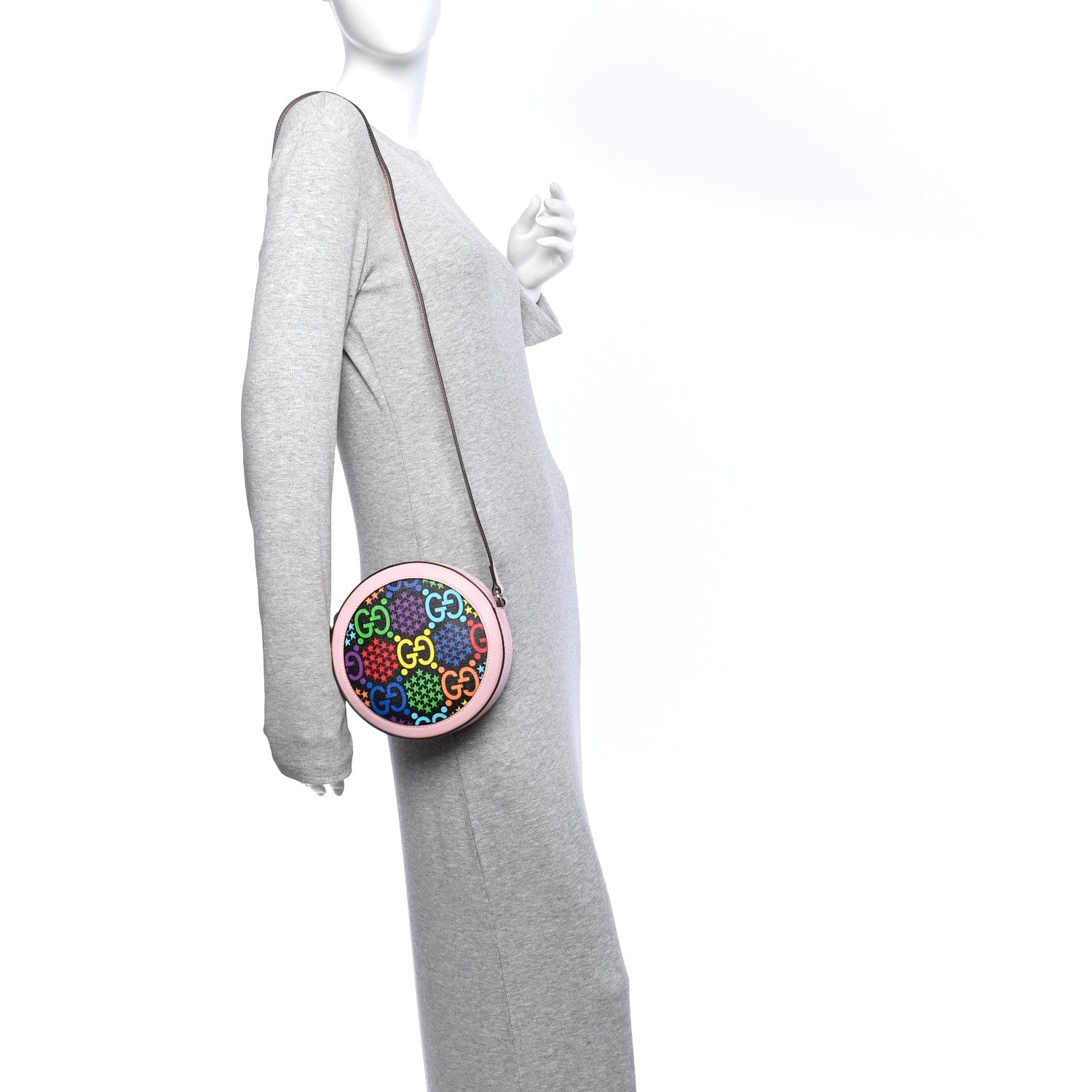 Gucci GG Supreme Monogram Psychedelic Round Shoulder Bag Black Multicolor Sugar Pink
