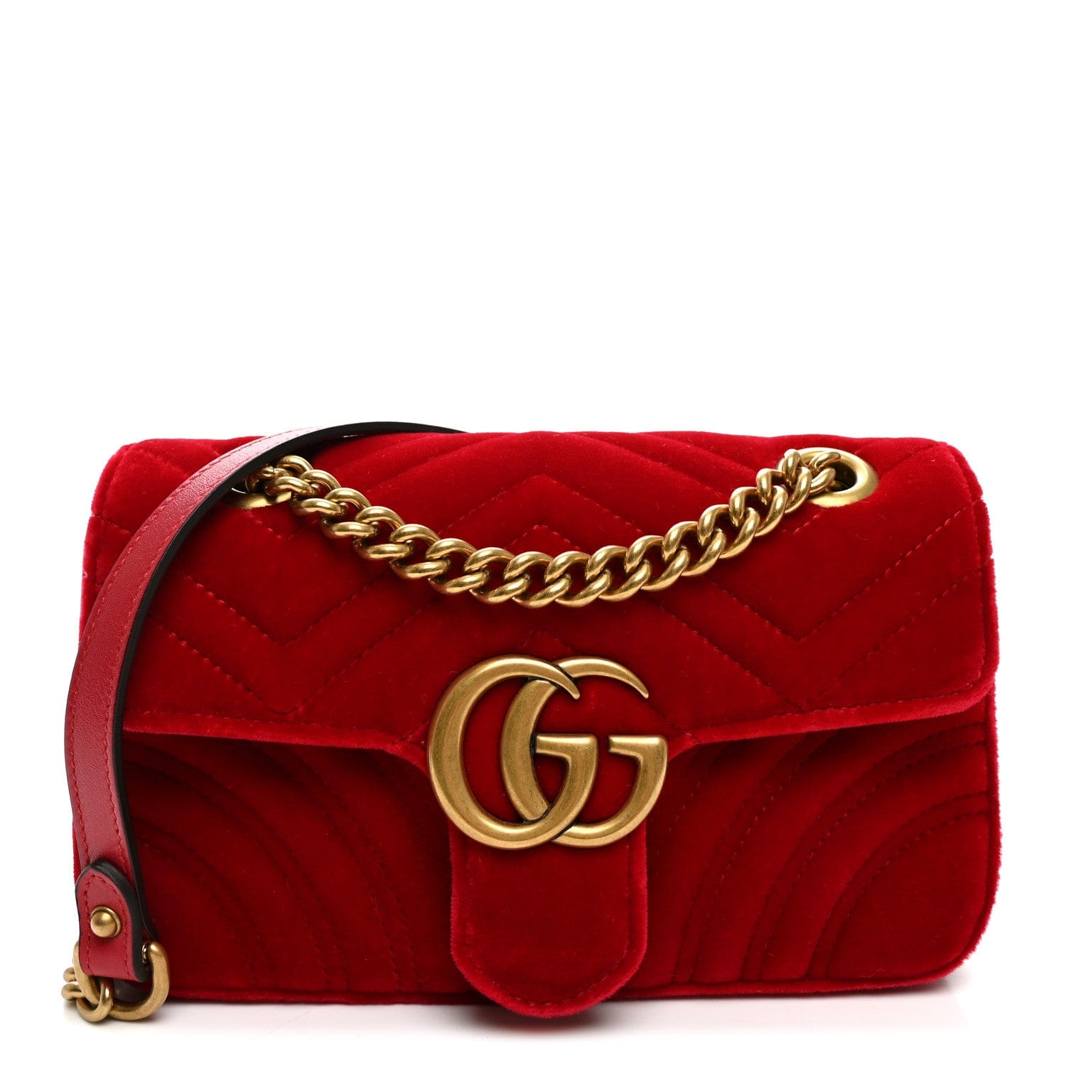 Gucci Velvet Matelasse Mini GG Marmont Shoulder Bag Hibiscus Red