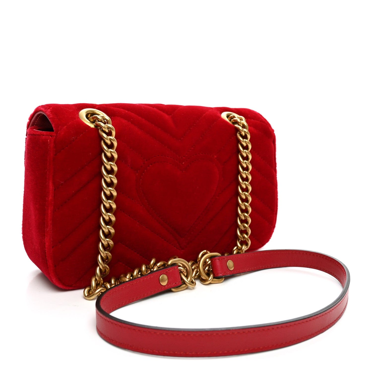 Gucci Velvet Matelasse Mini GG Marmont Shoulder Bag Hibiscus Red