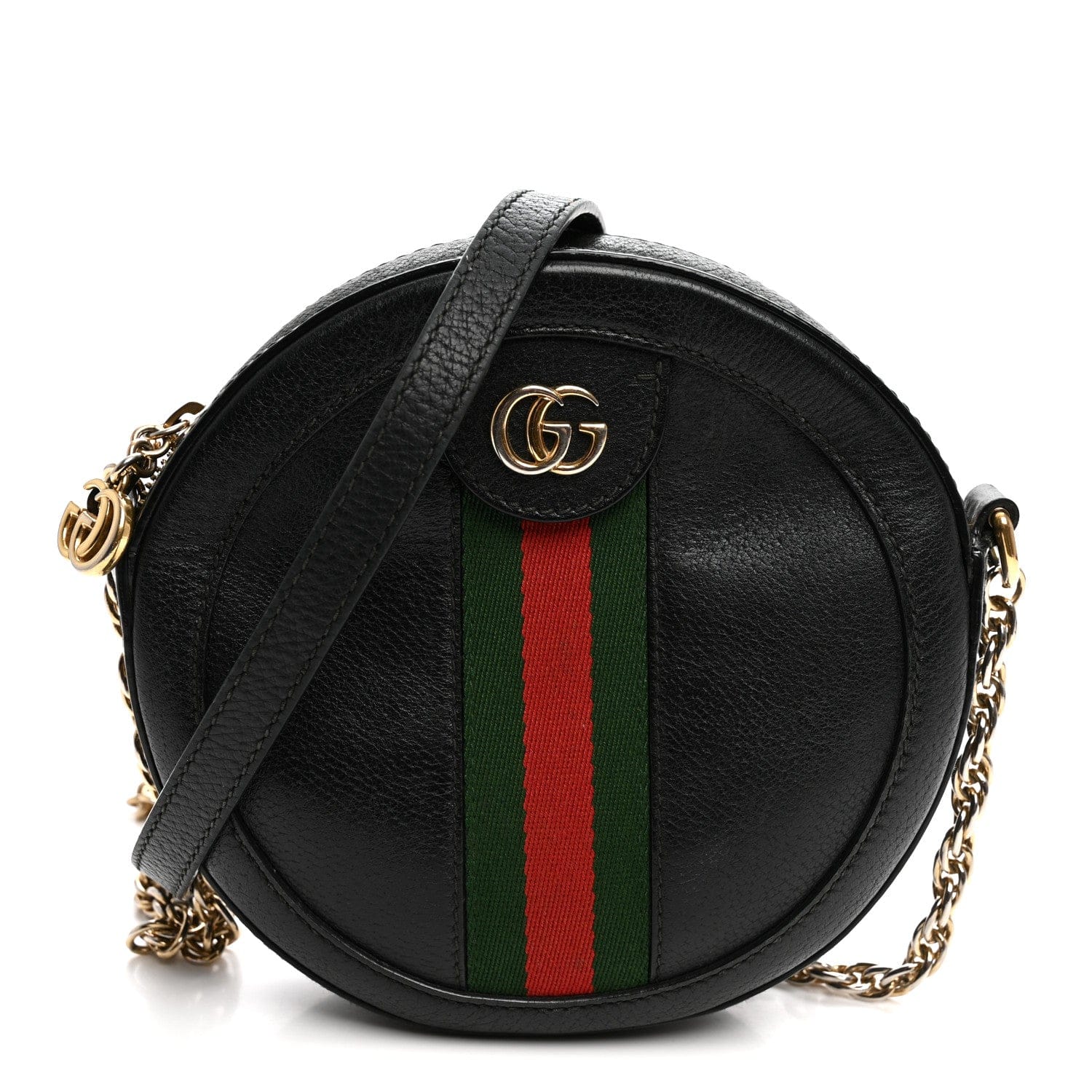Gucci Grained Calfskin Web Mini Ophidia Round Shoulder Bag Black