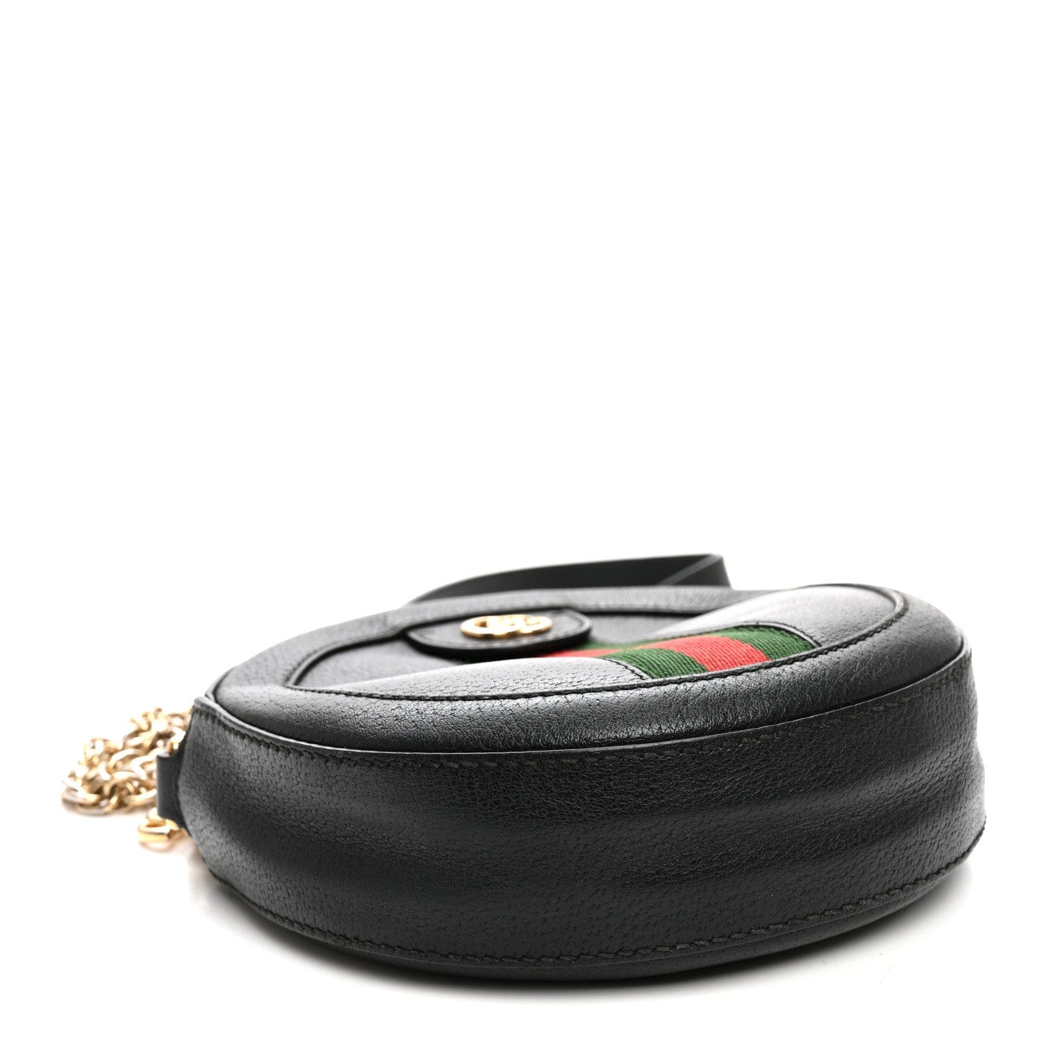 Gucci Grained Calfskin Web Mini Ophidia Round Shoulder Bag Black