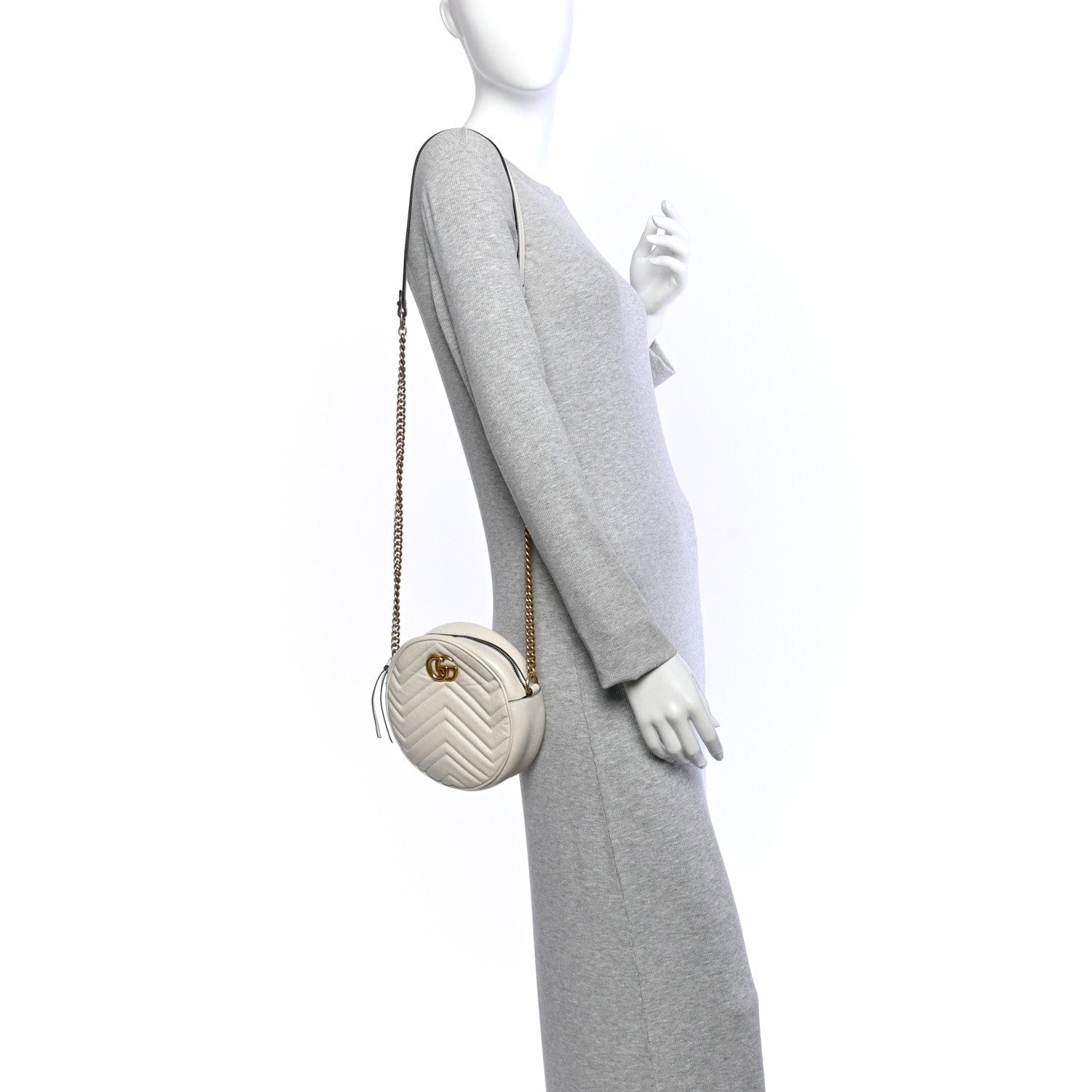 Gucci Calfskin Matelasse Mini GG Marmont Round Shoulder Bag White White