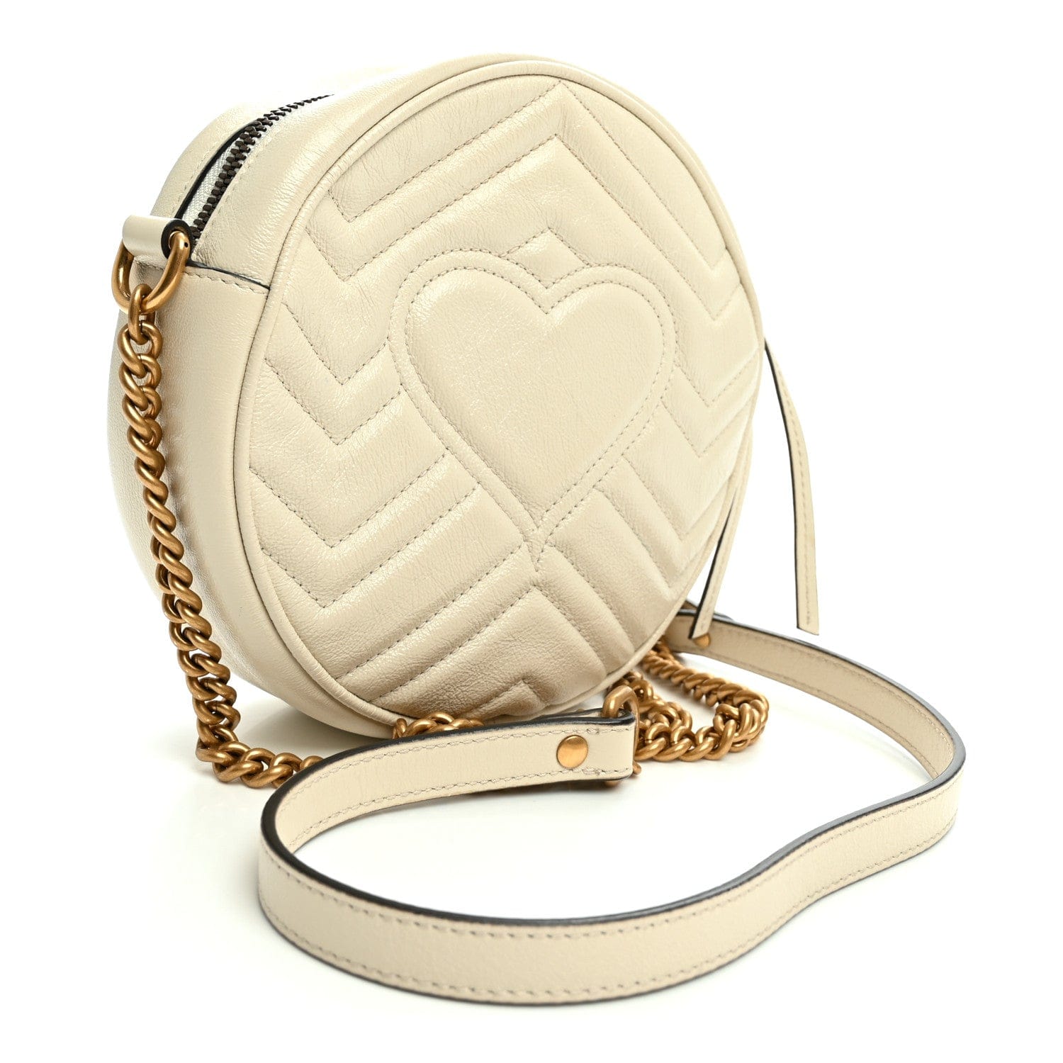 Gucci Calfskin Matelasse Mini GG Marmont Round Shoulder Bag White White