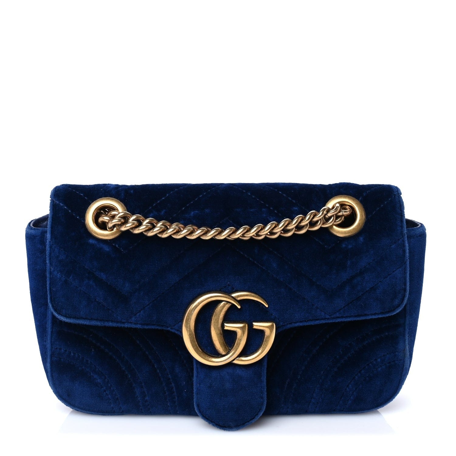 Gucci Velvet Matelasse Mini GG Marmont Shoulder Bag Cobalt Blue
