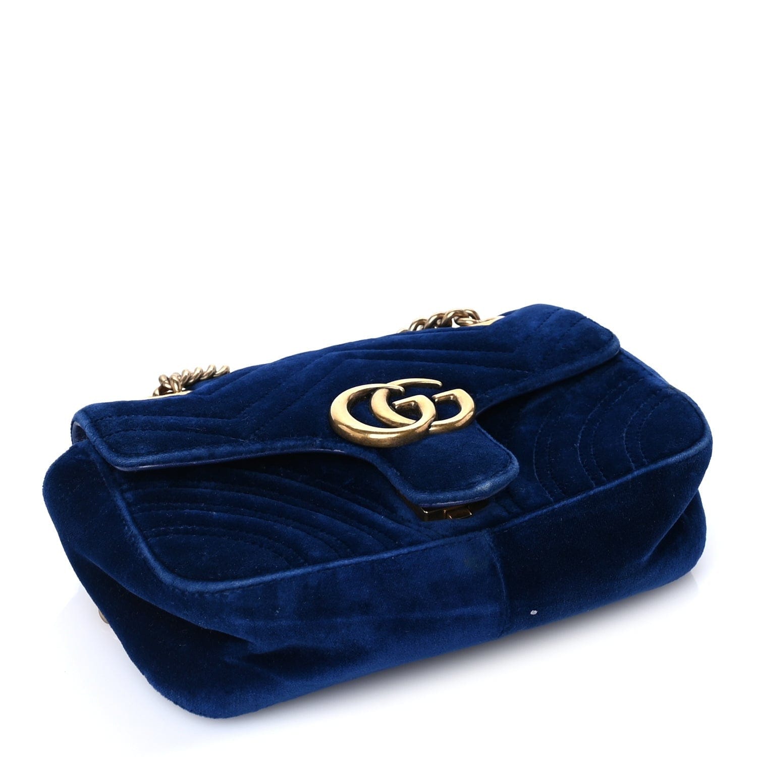 Gucci Velvet Matelasse Mini GG Marmont Shoulder Bag Cobalt Blue