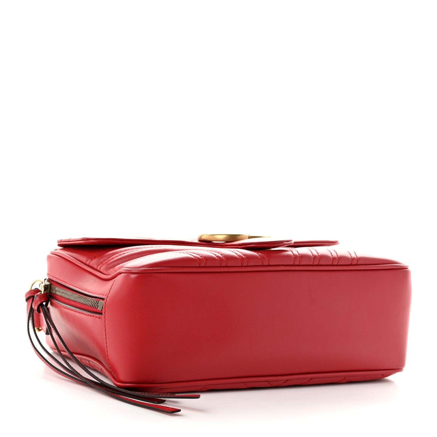 Gucci Calfskin Matelasse Sylvie Web Small GG Marmont Top Handle Shoulder Bag Hibiscus Red