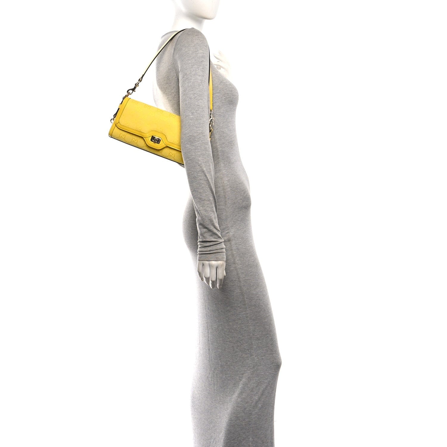 Gucci GG Monogram Textured Dollar Calfskin Small Luce Shoulder Bag Yellow Yellow