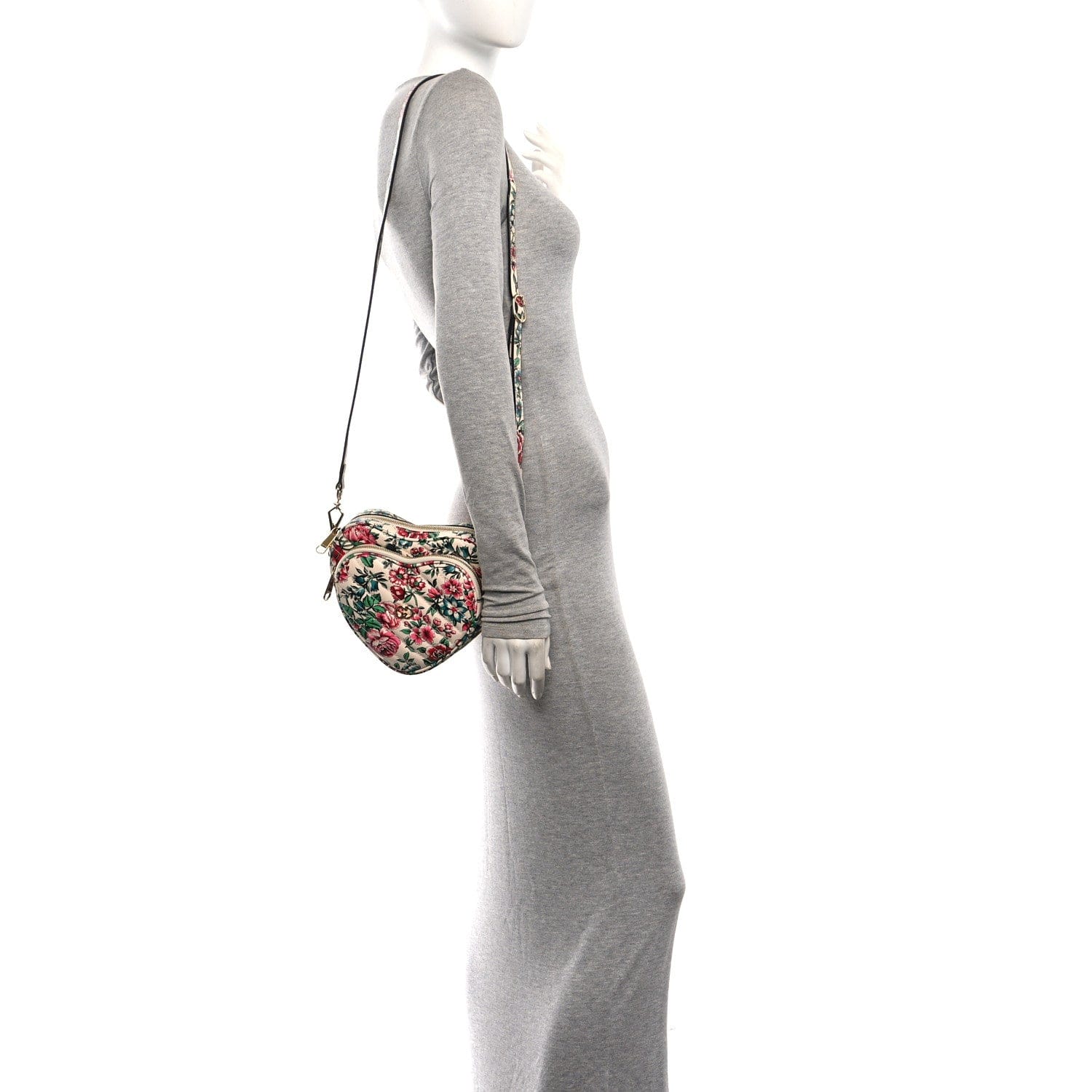 Gucci Calfskin Brit Roses Print Matelasse Diagonal Mini Interlocking G Heart Shoulder Bag Multicolor Multicolor