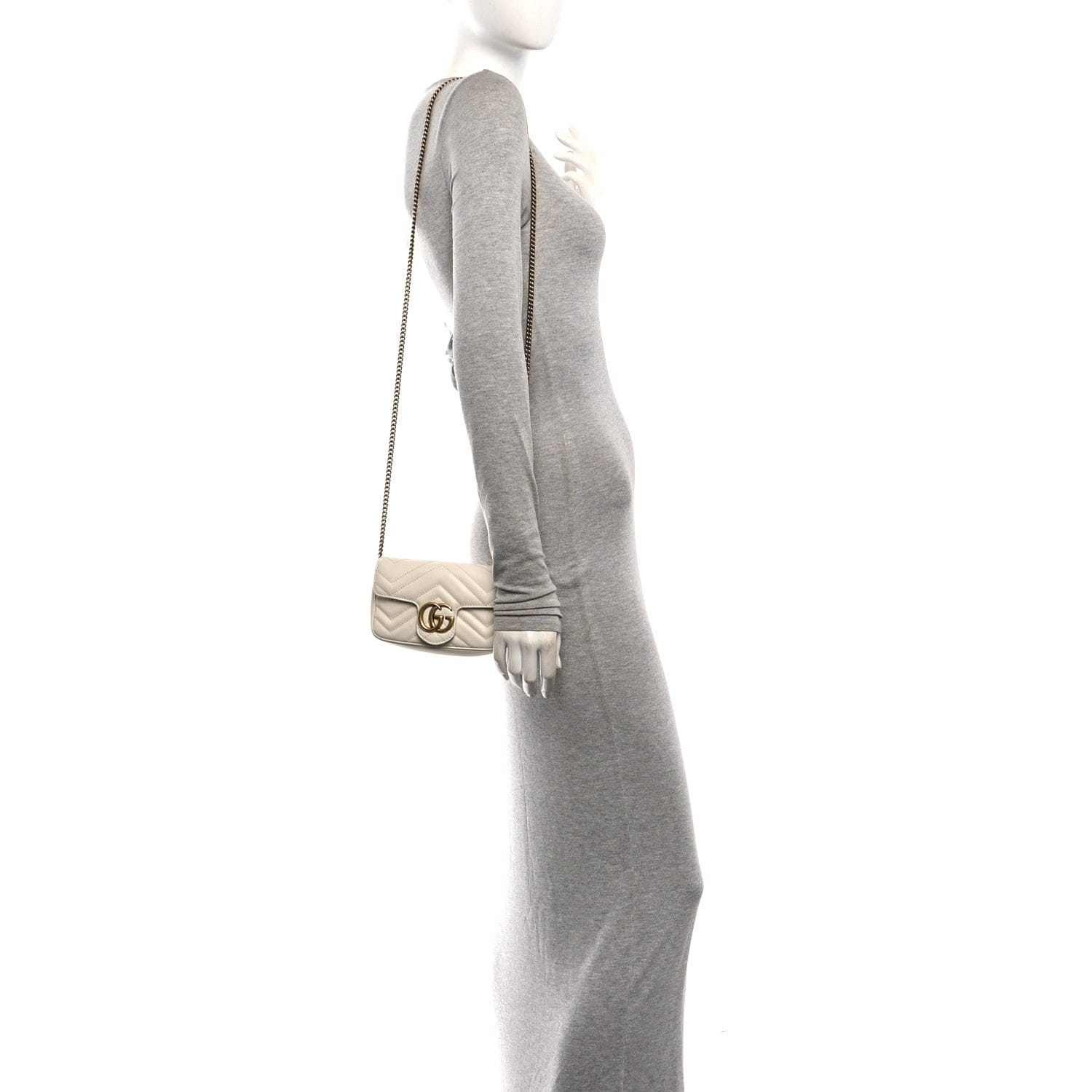 Gucci Calfskin Matelasse Super Mini GG Marmont Shoulder Bag White