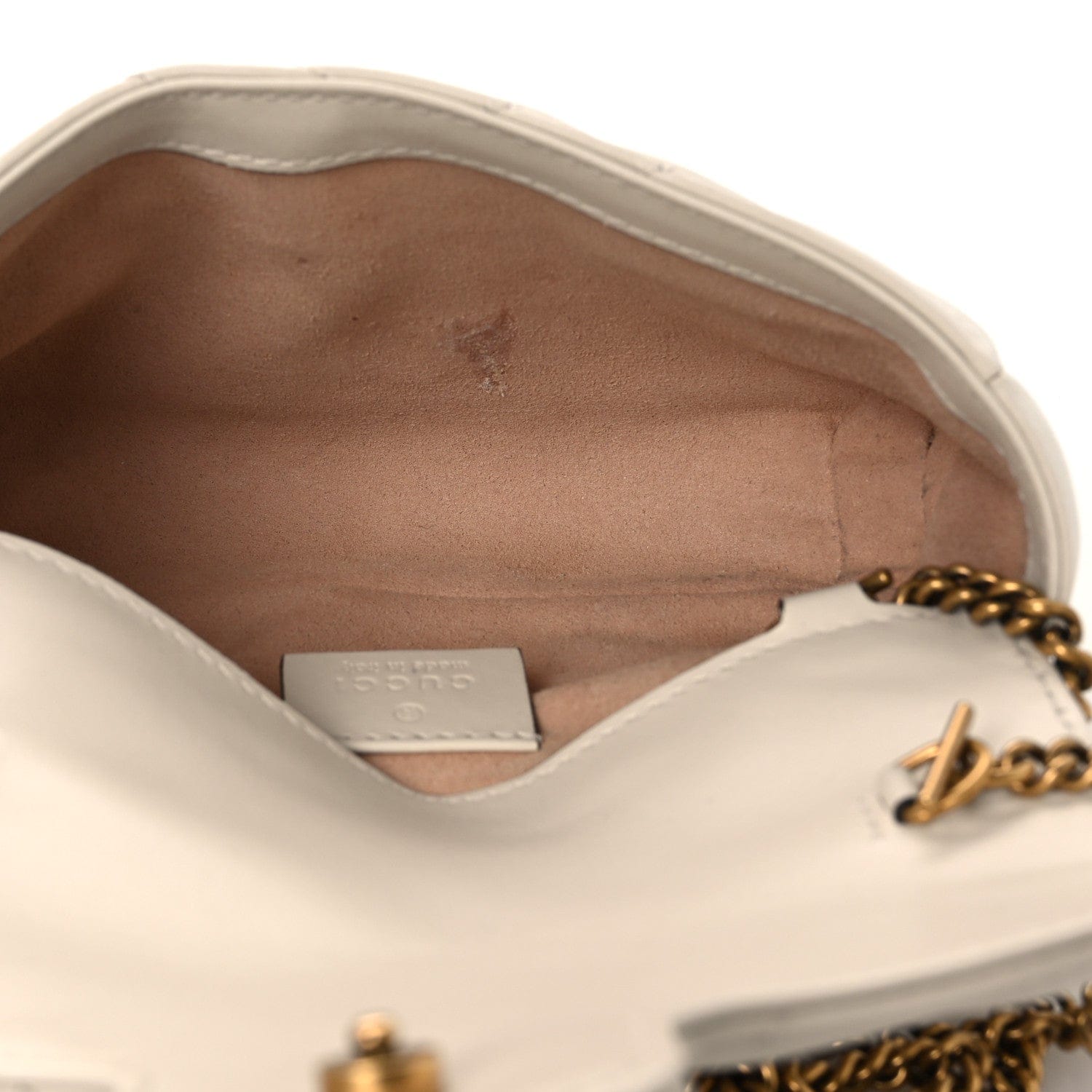 Gucci Calfskin Matelasse Super Mini GG Marmont Shoulder Bag White