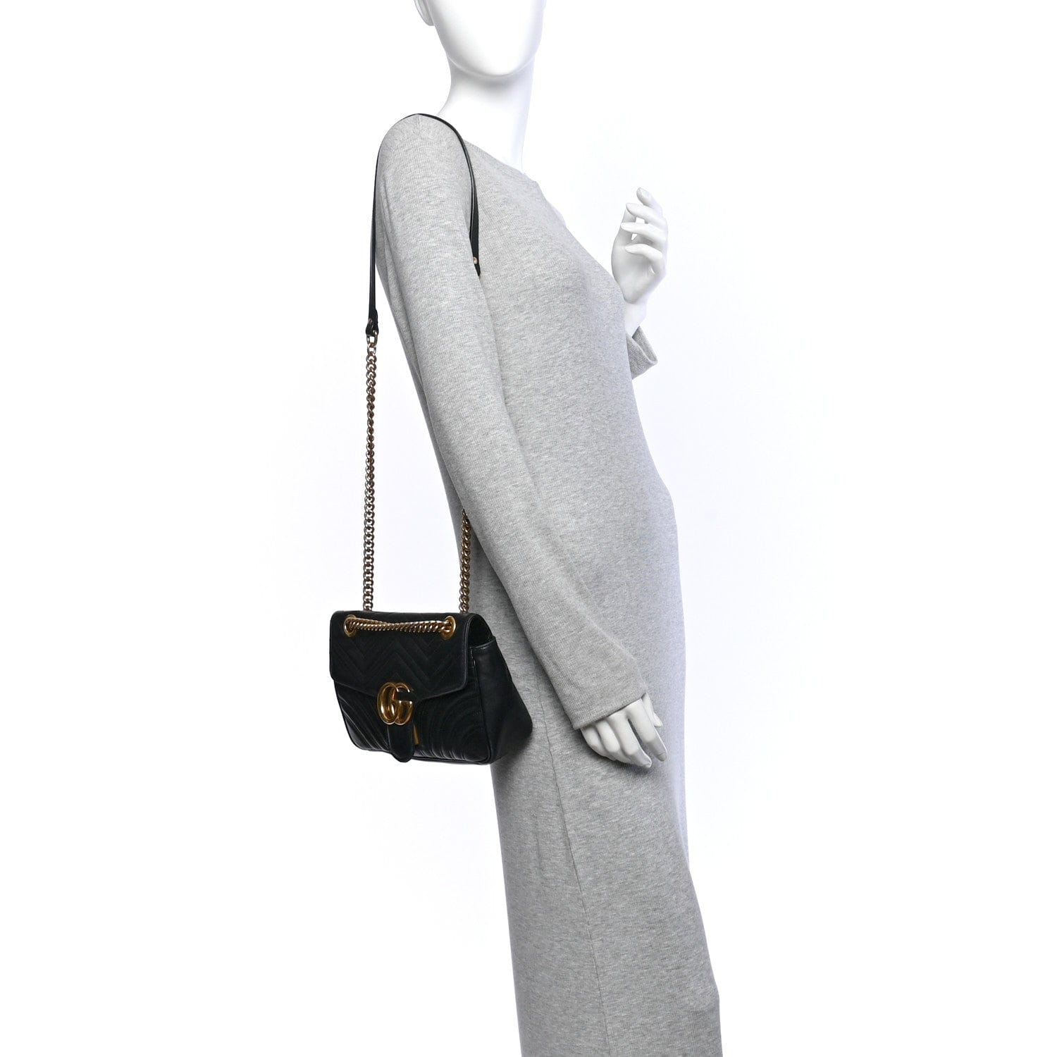 Gucci Calfskin Matelasse Small GG Marmont Shoulder Bag Black