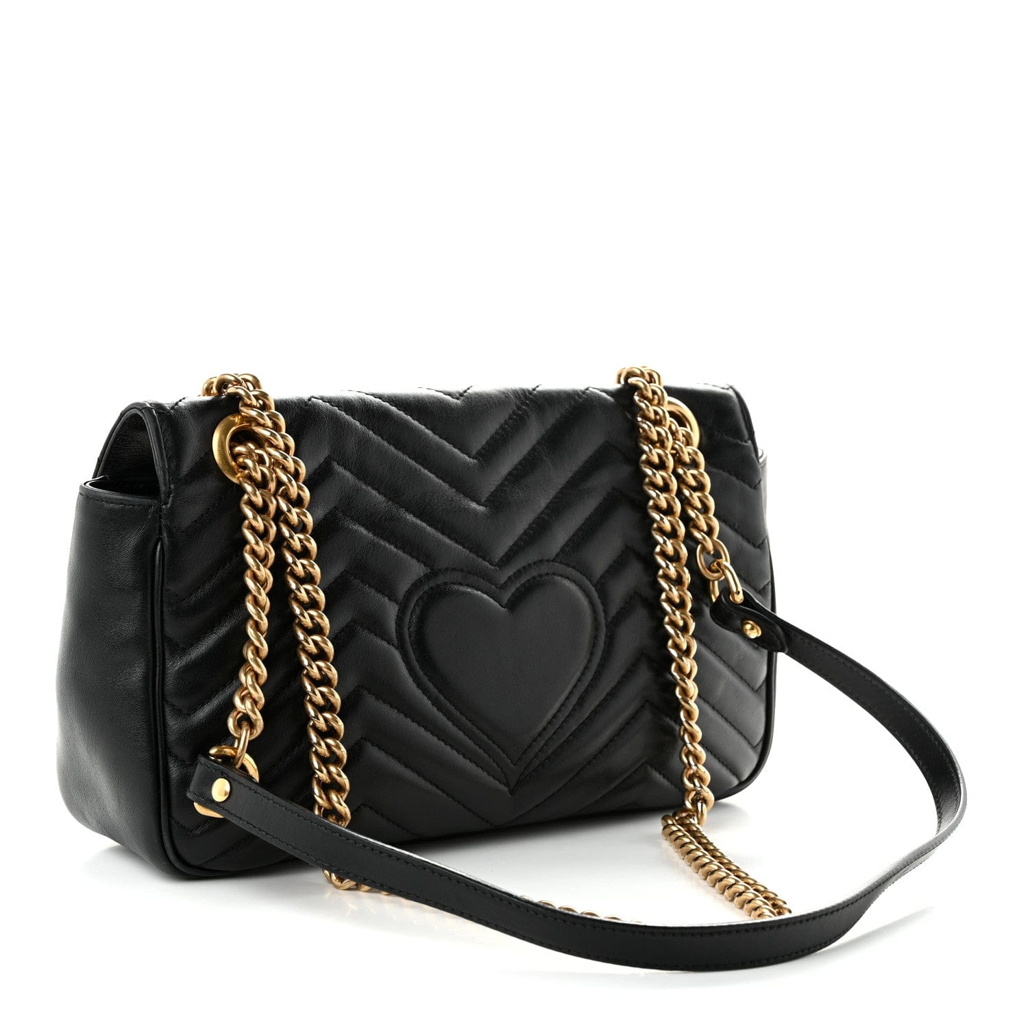 Gucci Calfskin Matelasse Small GG Marmont Shoulder Bag Black