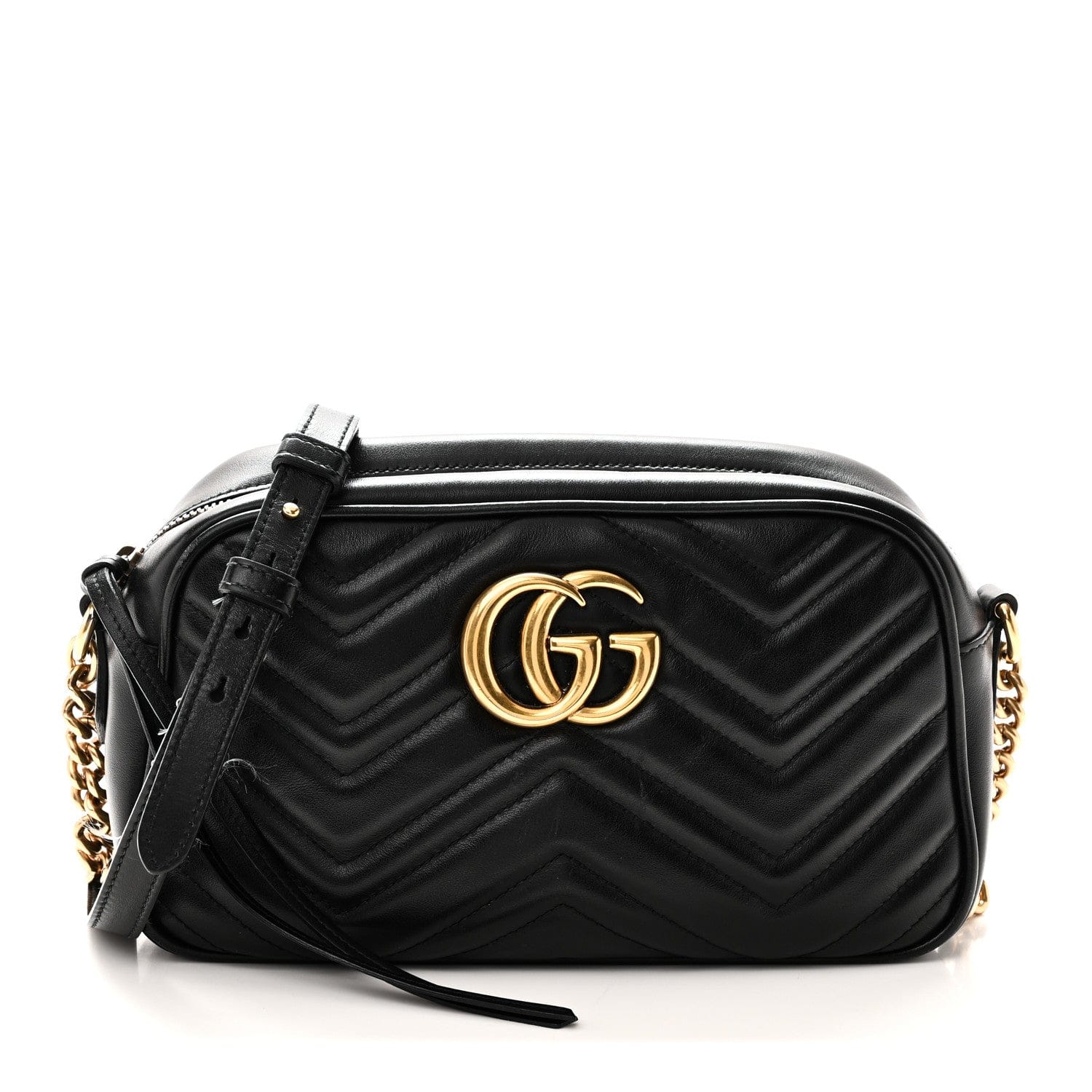 Gucci Calfskin Matelasse Small GG Marmont Chain Shoulder Bag Black