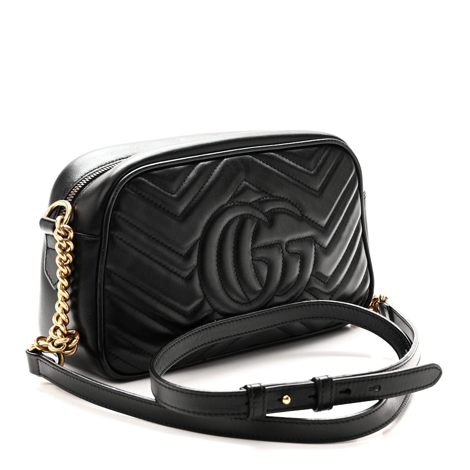 Gucci Calfskin Matelasse Small GG Marmont Chain Shoulder Bag Black