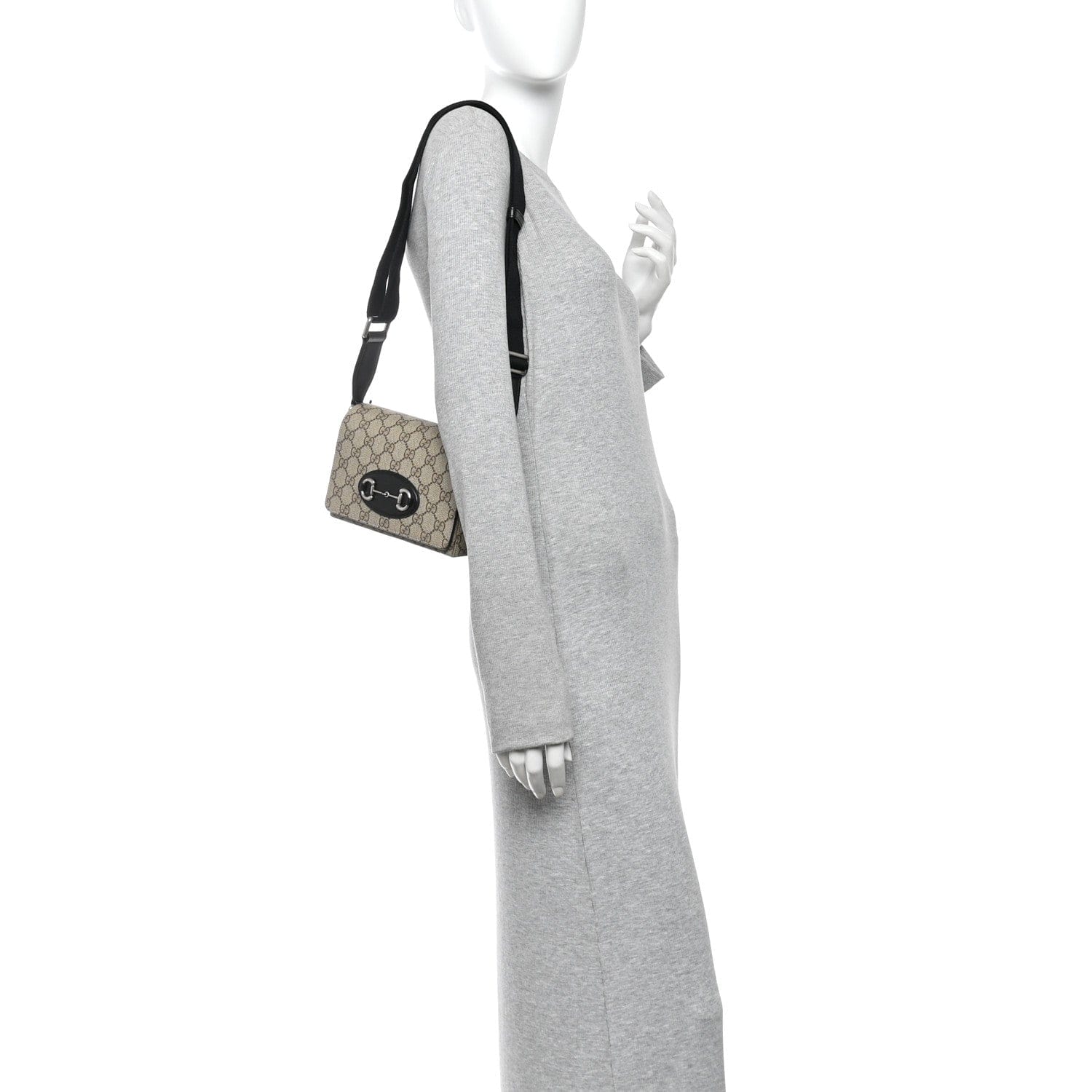 Gucci GG Supreme Monogram Mini Horsebit 1955 Shoulder Bag Beige Ebony Black