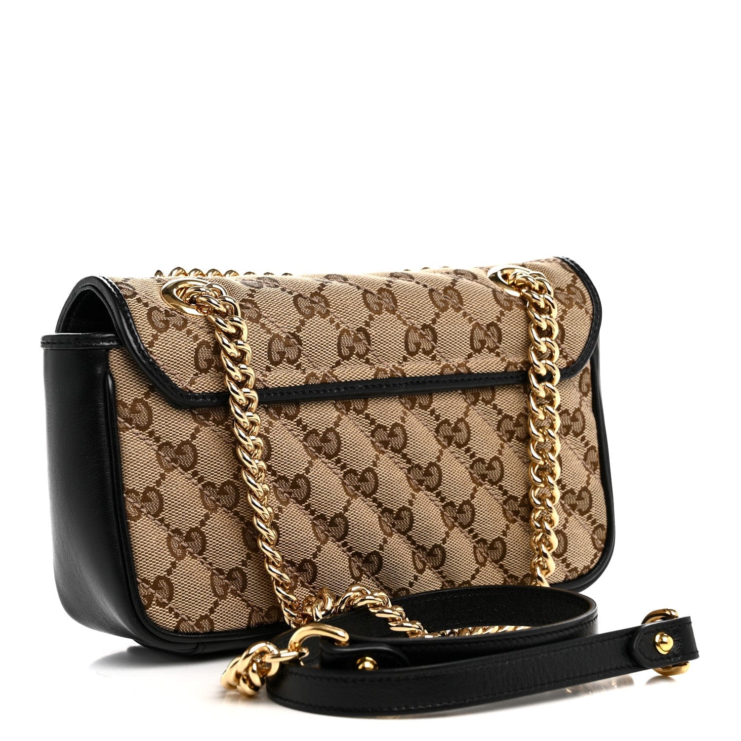 Gucci Monogram Matelasse Diagonal Mini GG Marmont Shoulder Bag Beige Black