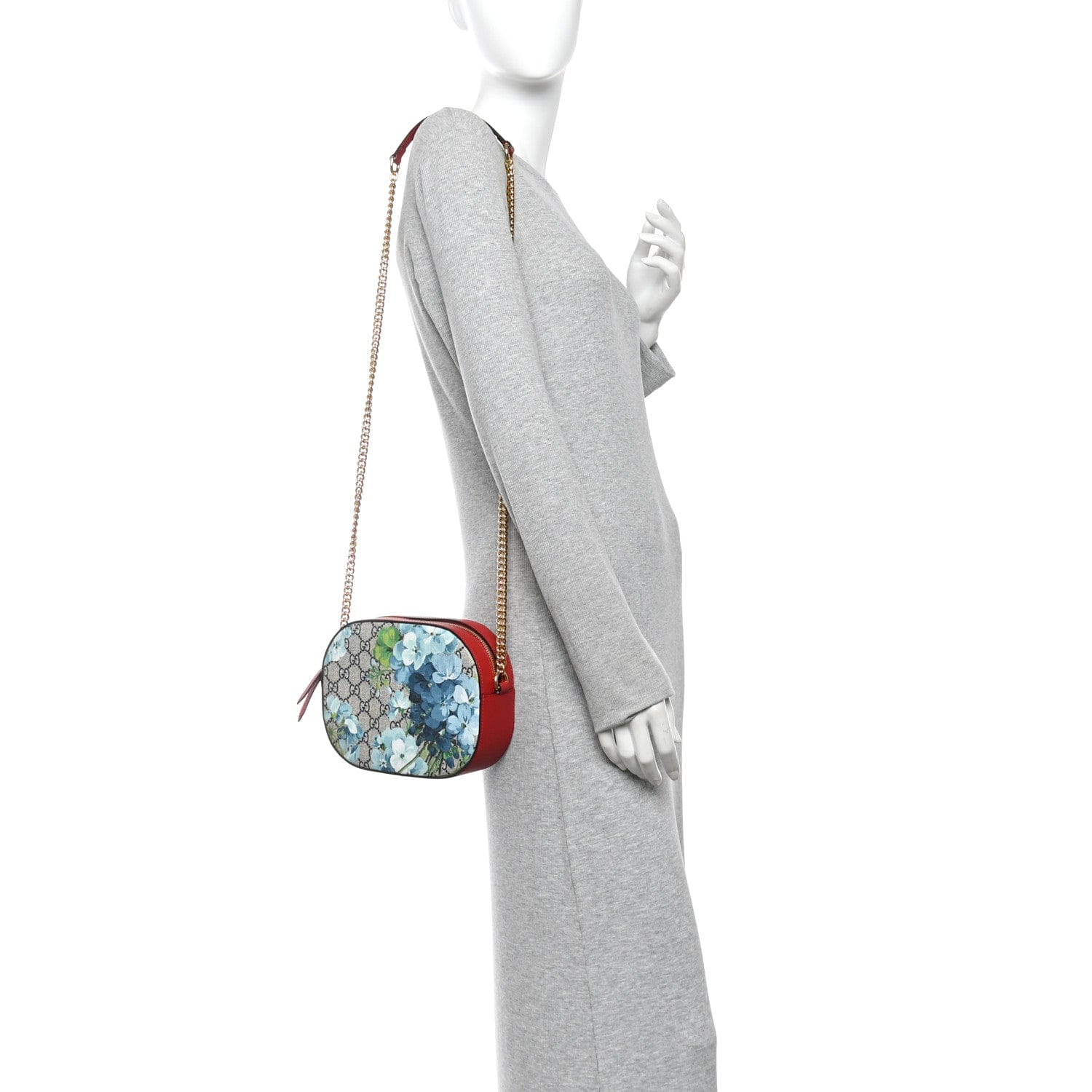 Gucci GG Supreme Monogram Blooms Mini Chain Shoulder Bag Beige Blue Navy Hibiscus Red