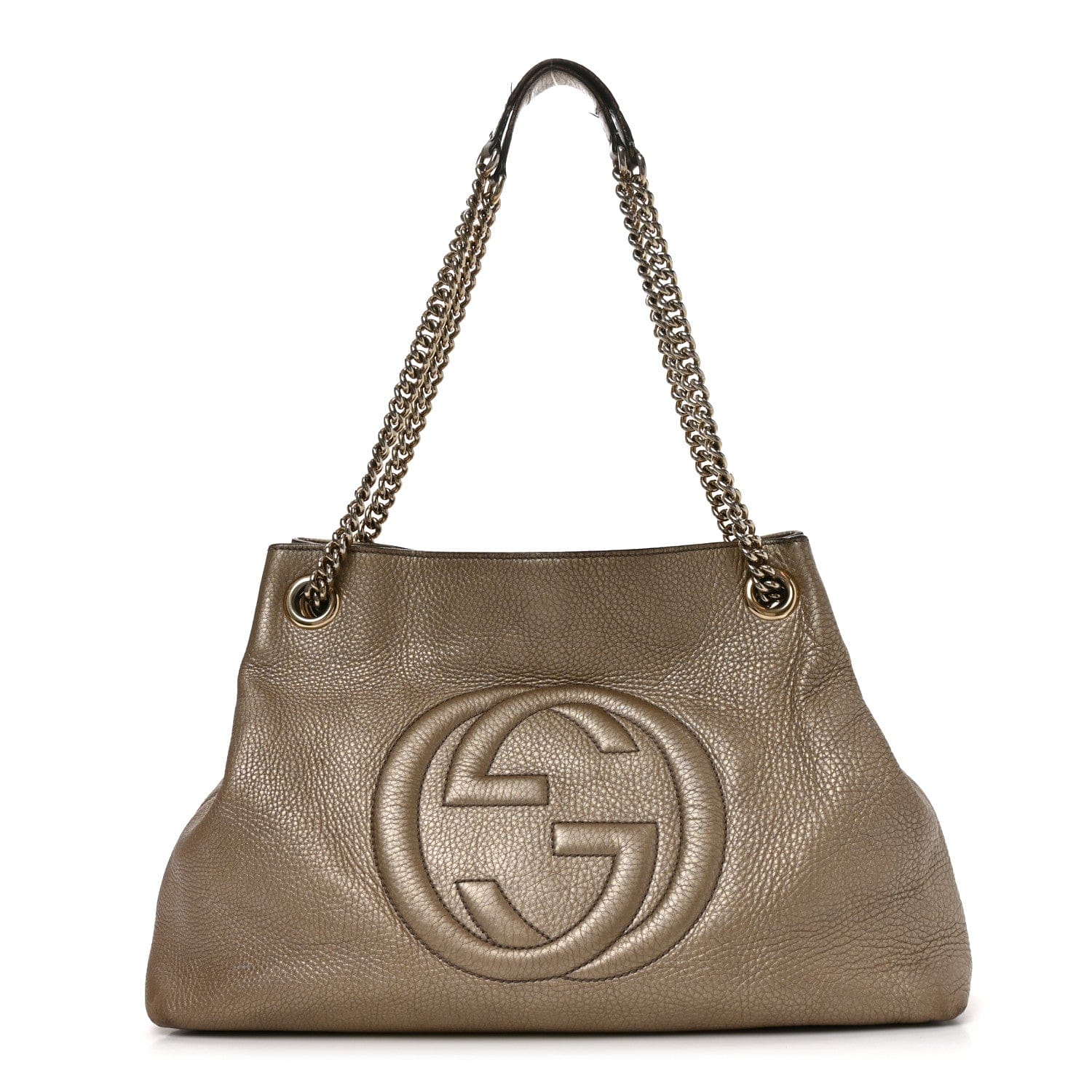 Gucci Metallic Pebbled Calfskin Medium Soho Chain Shoulder Bag Golden Beige