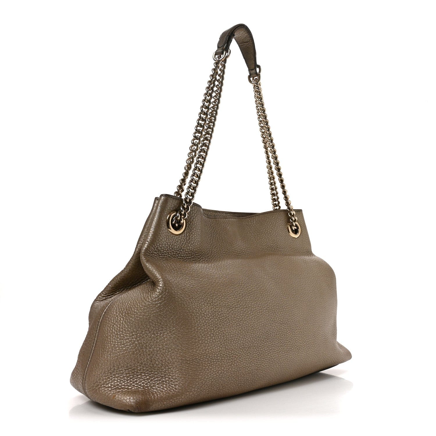 Gucci Metallic Pebbled Calfskin Medium Soho Chain Shoulder Bag Golden Beige