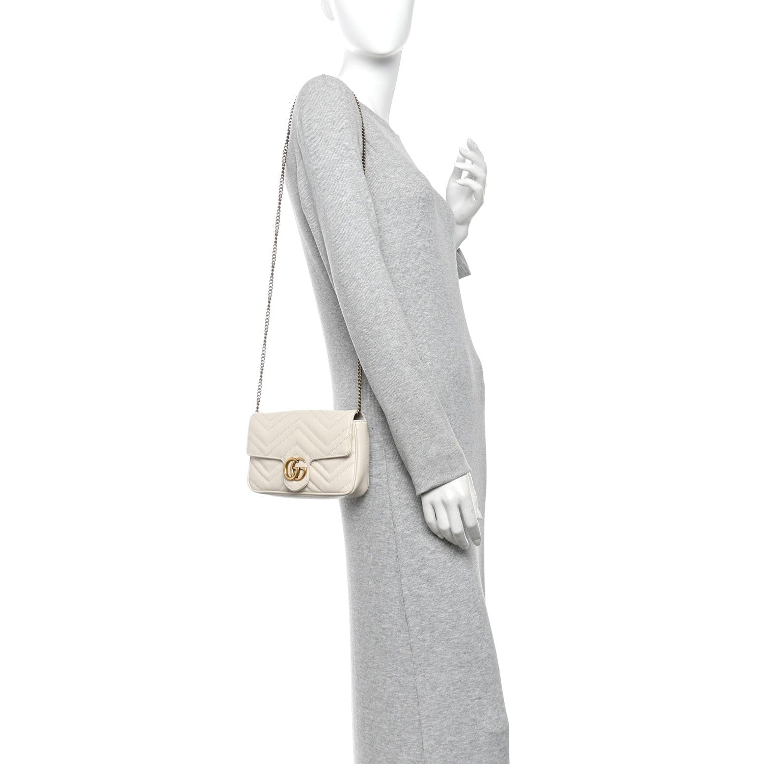 Gucci Calfskin Matelasse Mini GG Marmont Shoulder Bag With Card Holder White Black
