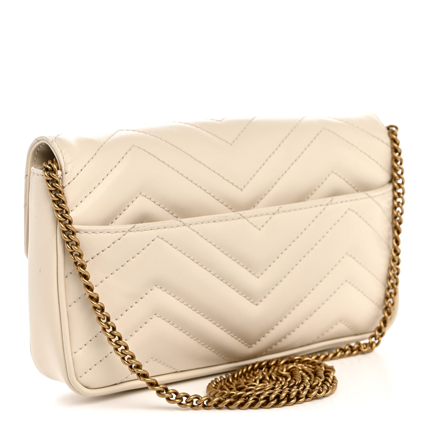 Gucci Calfskin Matelasse Mini GG Marmont Shoulder Bag With Card Holder White Black