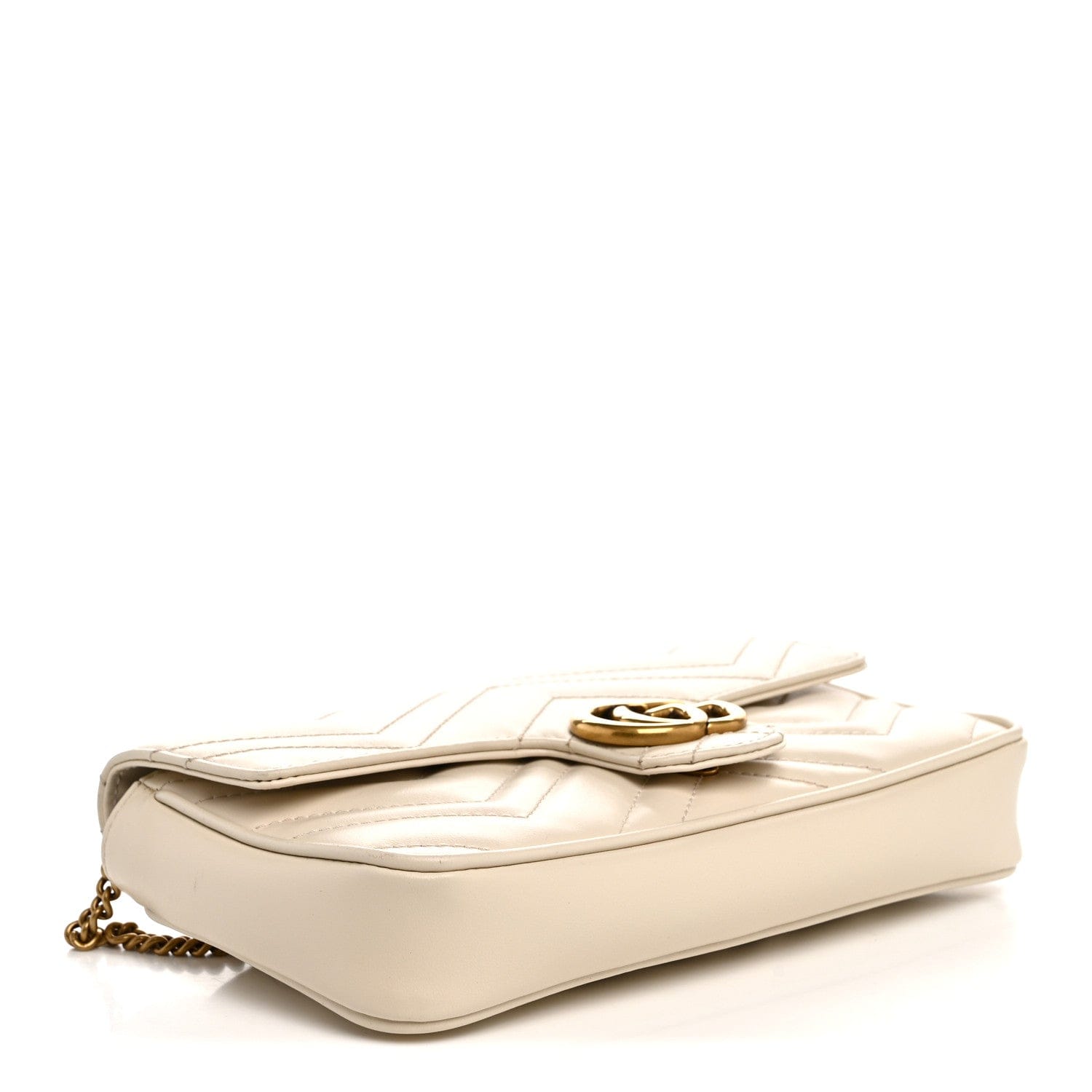 Gucci Calfskin Matelasse Mini GG Marmont Shoulder Bag With Card Holder White Black