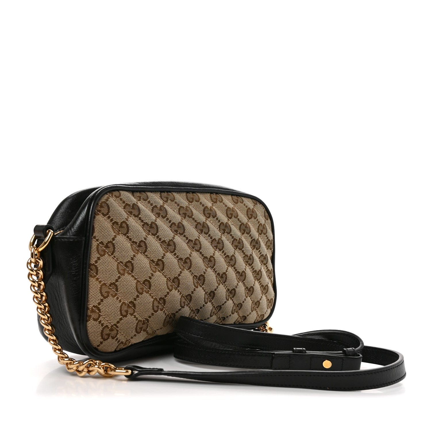 Gucci Monogram Matelasse Diagonal Small GG Marmont Chain Shoulder Bag Beige Black