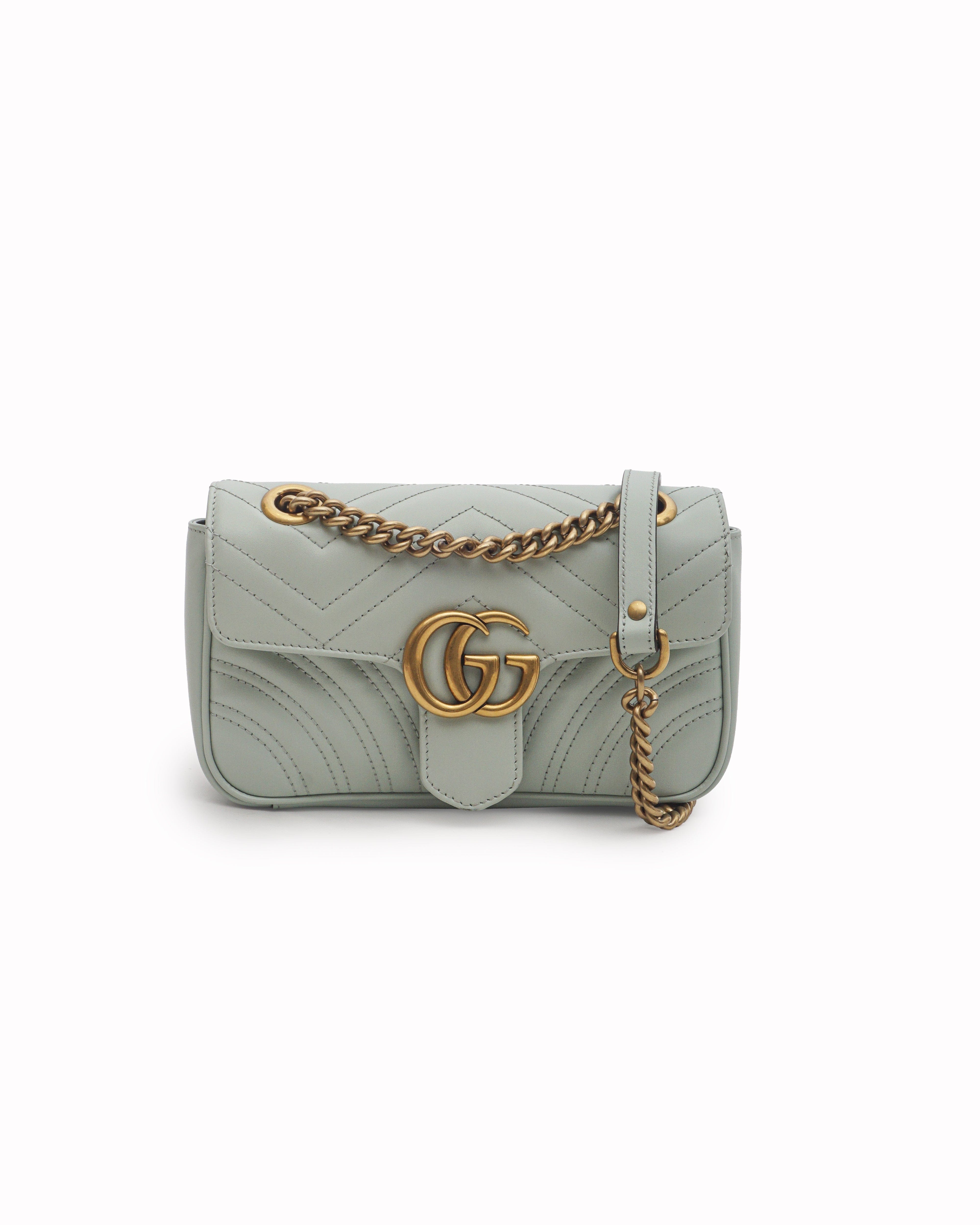 Gucci Mint Green Matelassé Leather GG Marmont Small Flap Bag