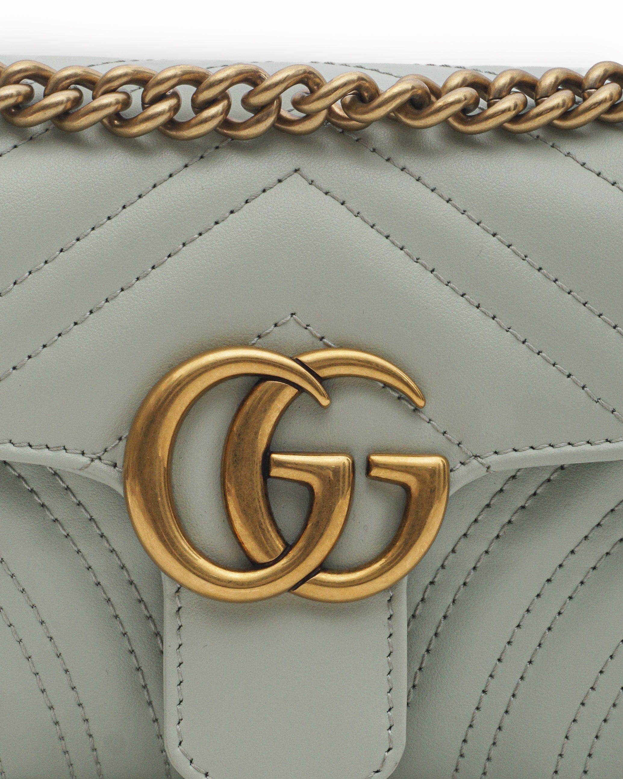 Gucci Mint Green Matelassé Leather GG Marmont Small Flap Bag
