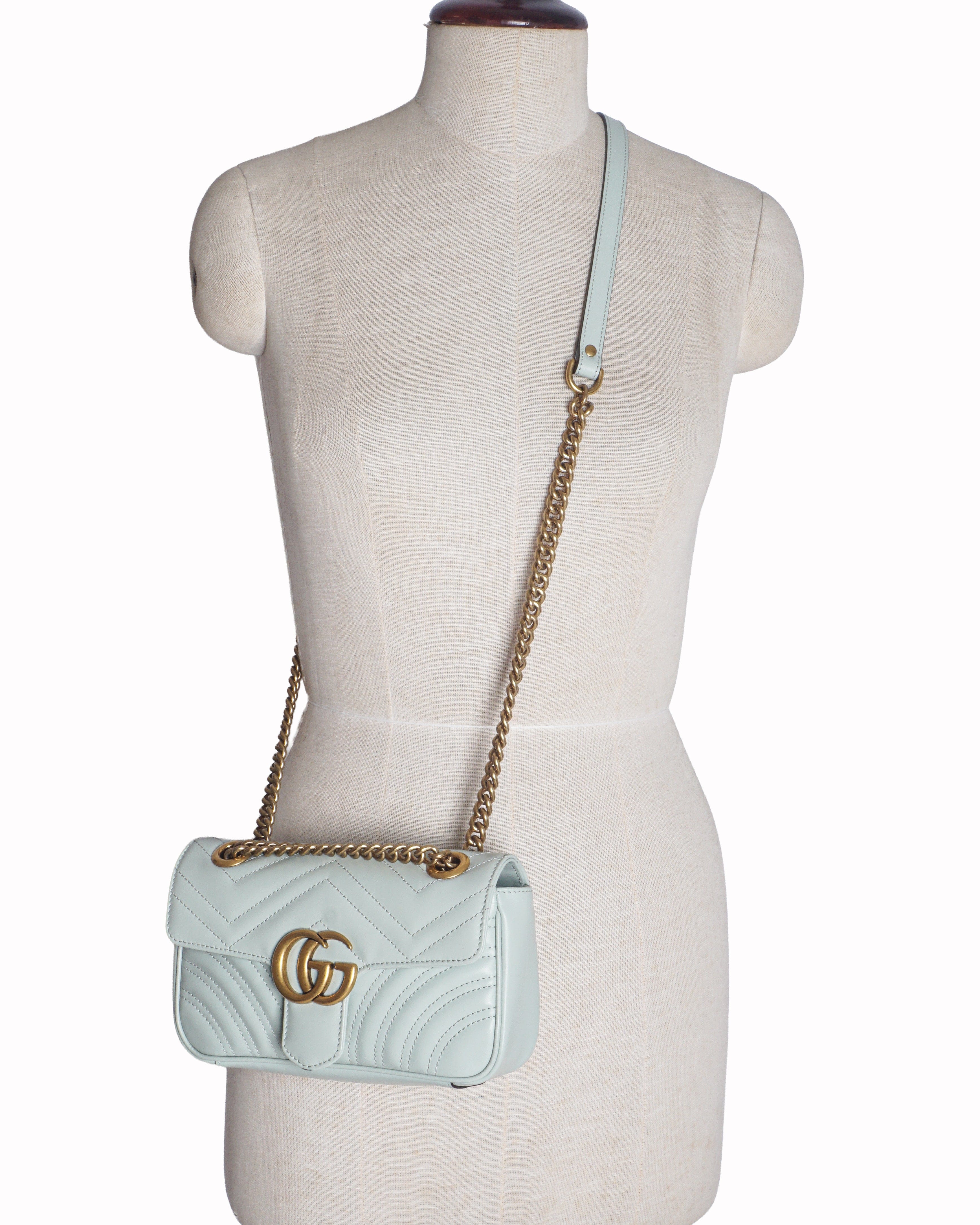 Gucci Mint Green Matelassé Leather GG Marmont Small Flap Bag