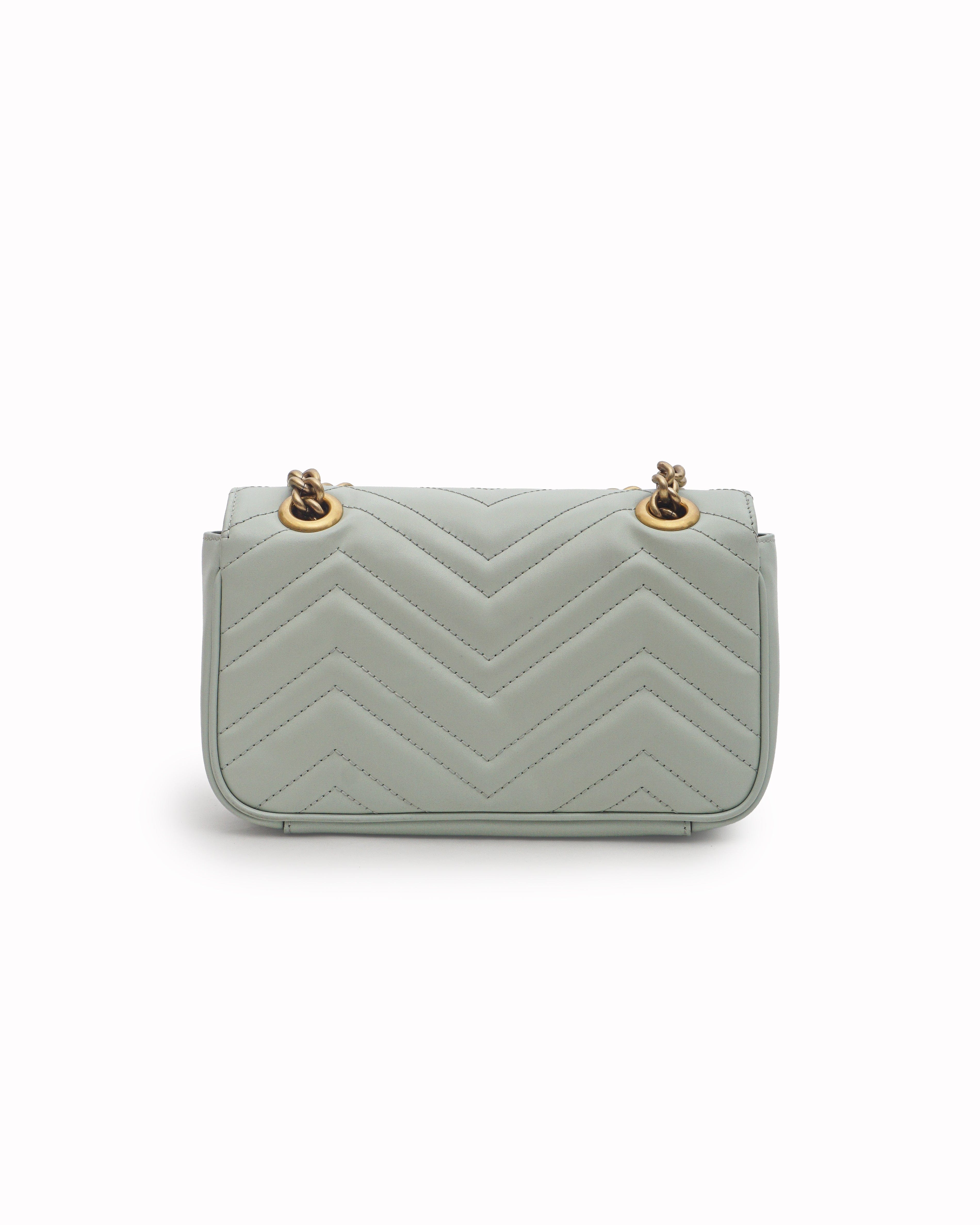Gucci Mint Green Matelassé Leather GG Marmont Small Flap Bag