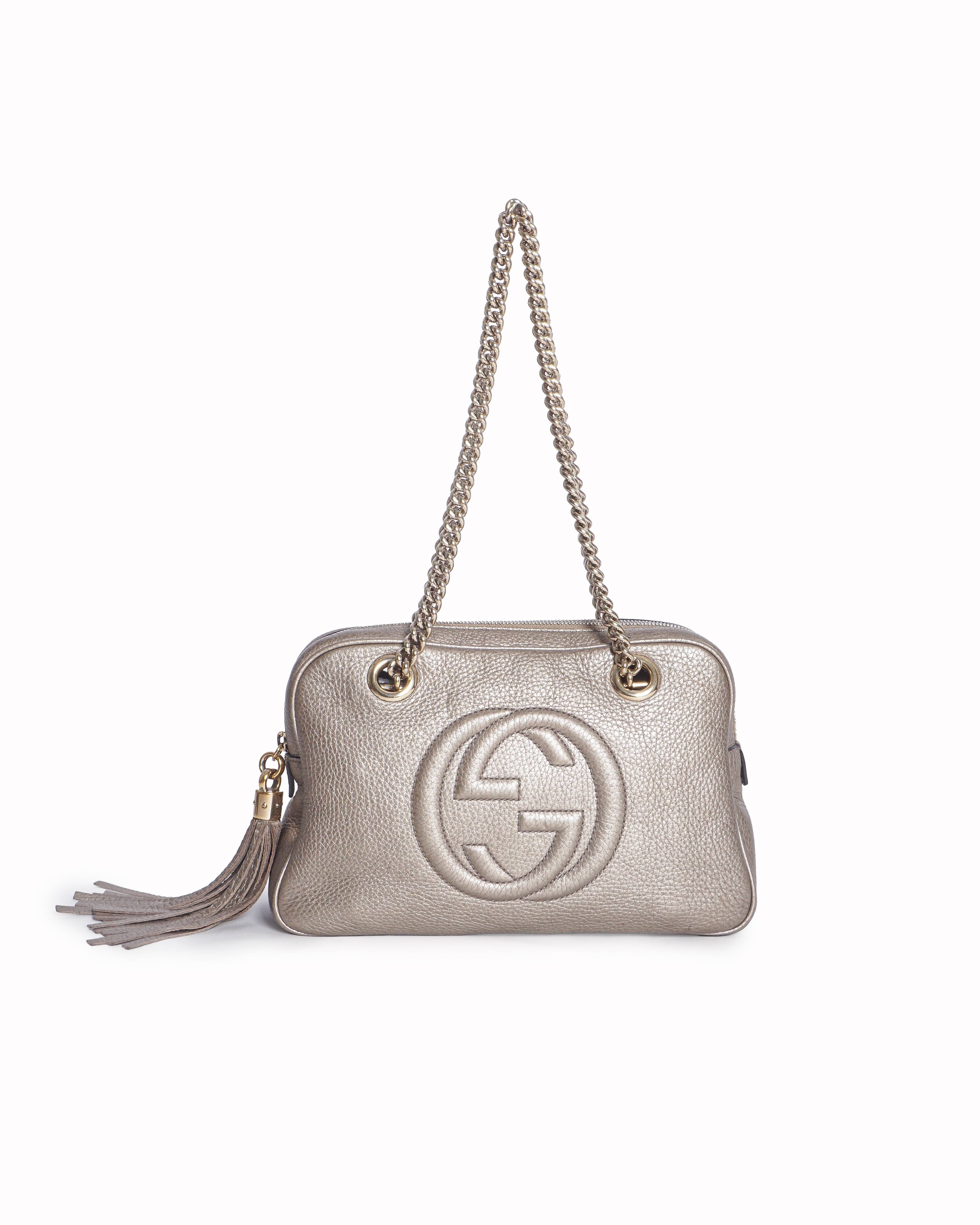 Gucci Metallic Gold Leather Medium Soho Chain Shoulder Bag