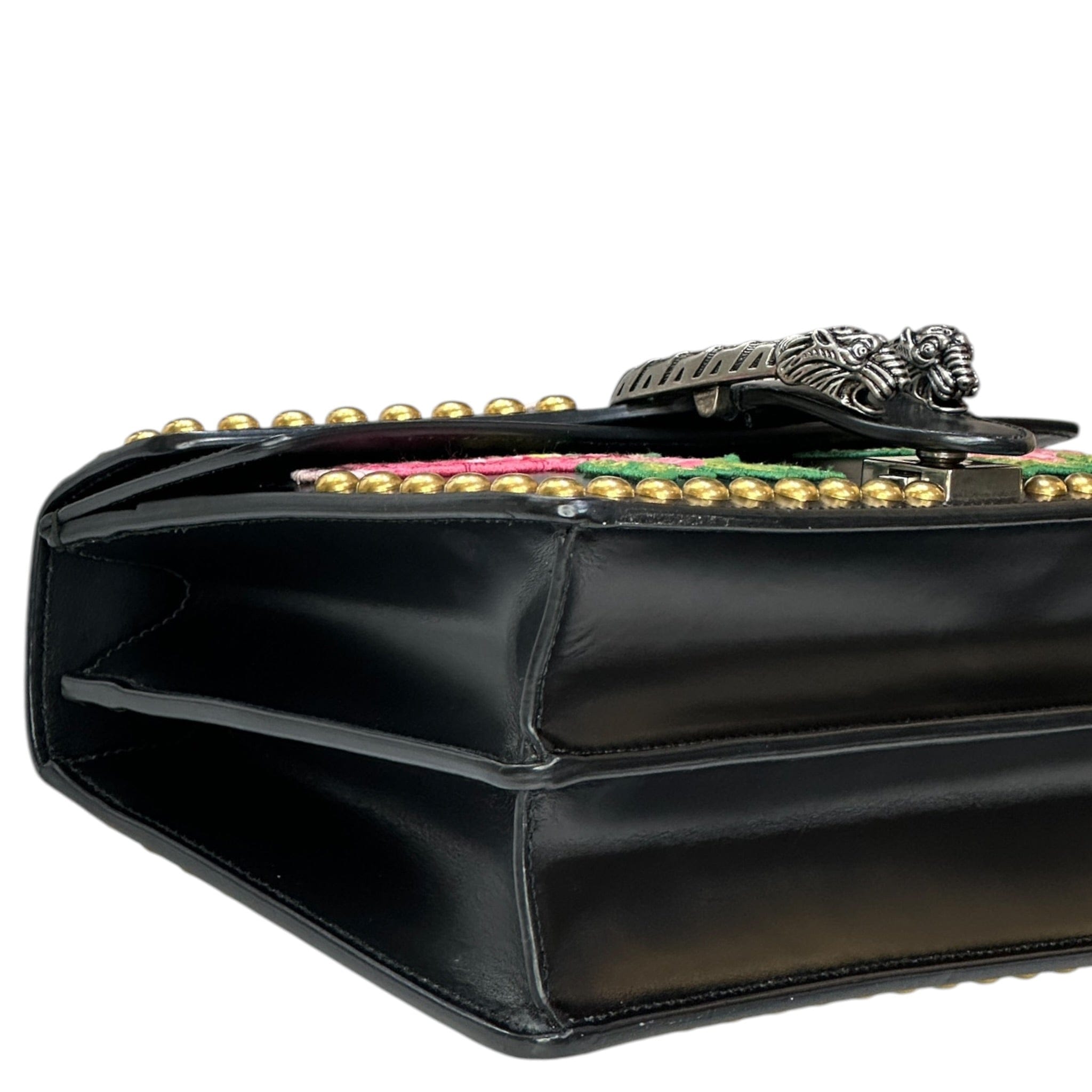 Gucci Dionysus Shoulder Bag Black Leather Studded Floral Embroidery