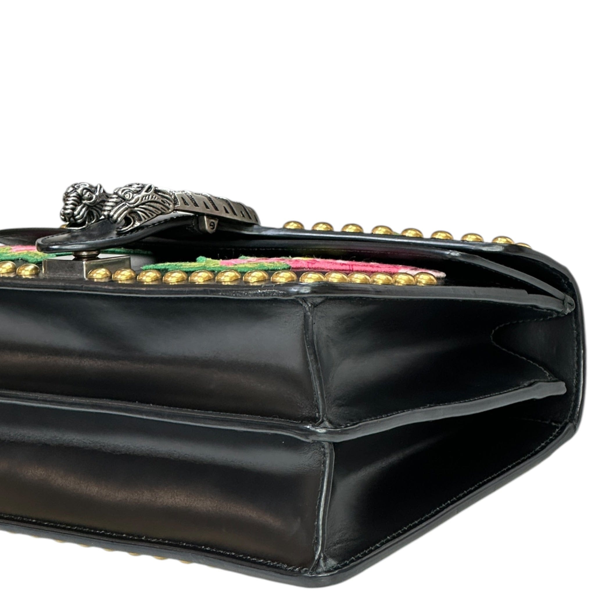 Gucci Dionysus Shoulder Bag Black Leather Studded Floral Embroidery