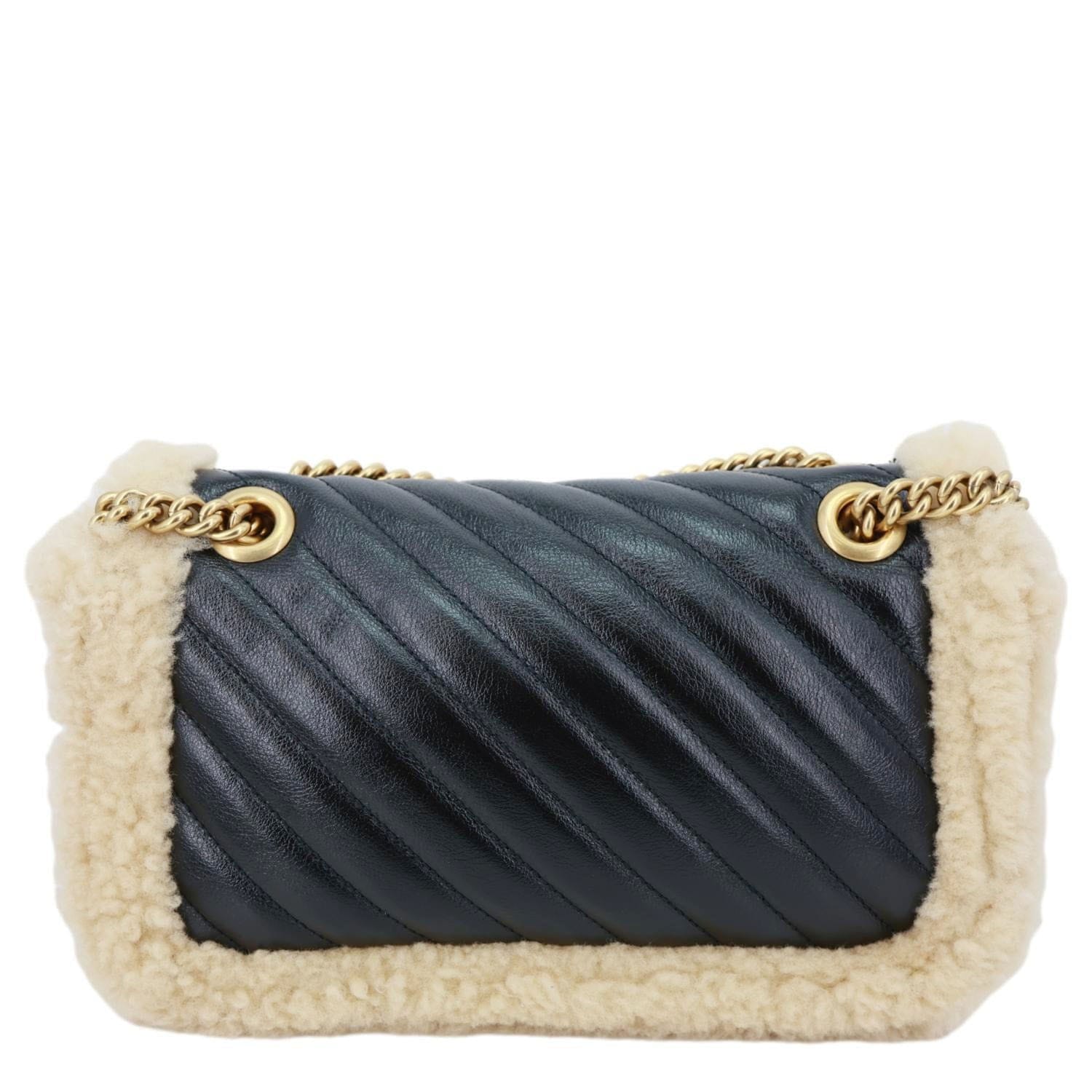 GUCCI GG Marmont Small Diagonal Wool Matelasse Calfskin Leather Shoulder Bag Black 443497