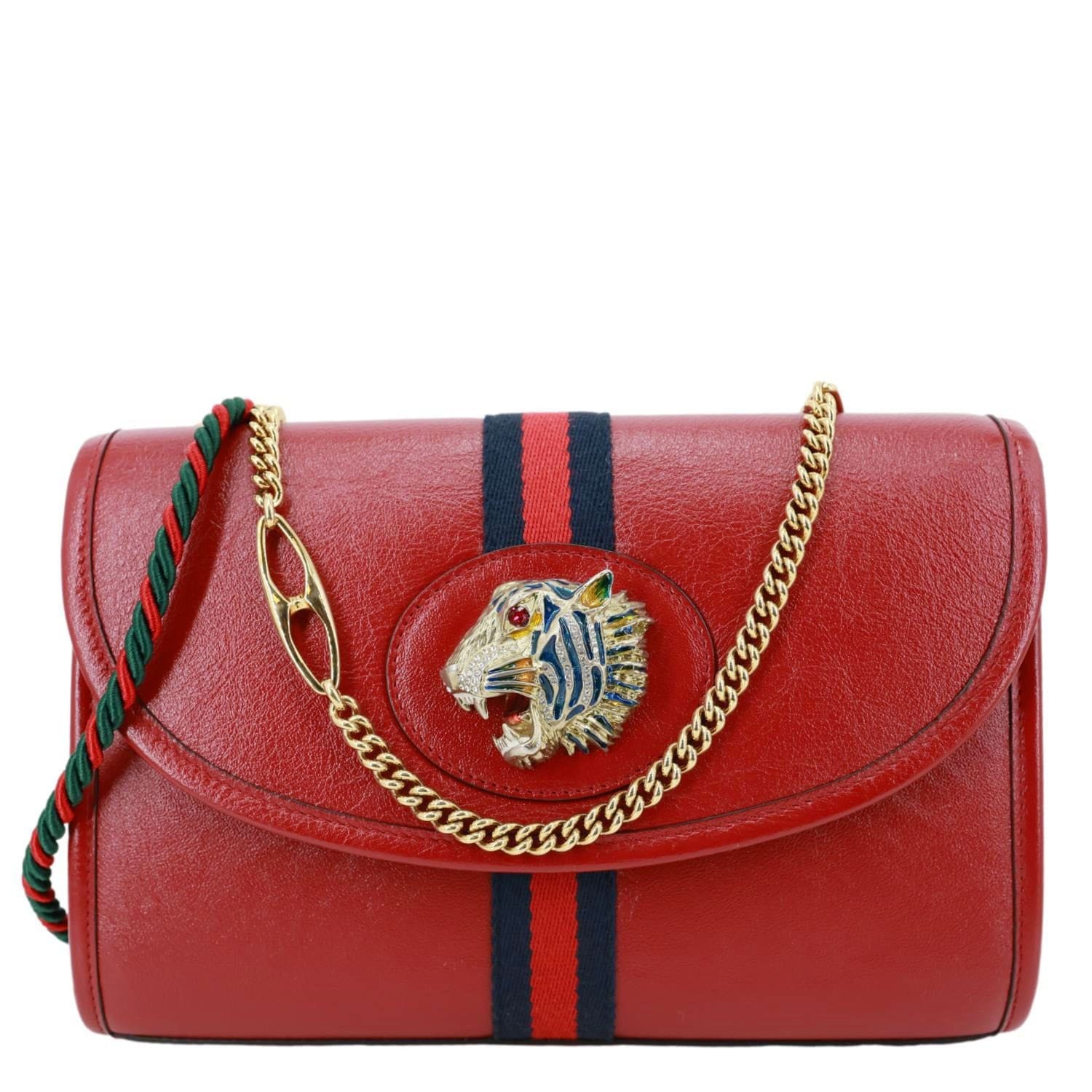GUCCI Rajah Small Web Leather Shoulder Bag Red 570145